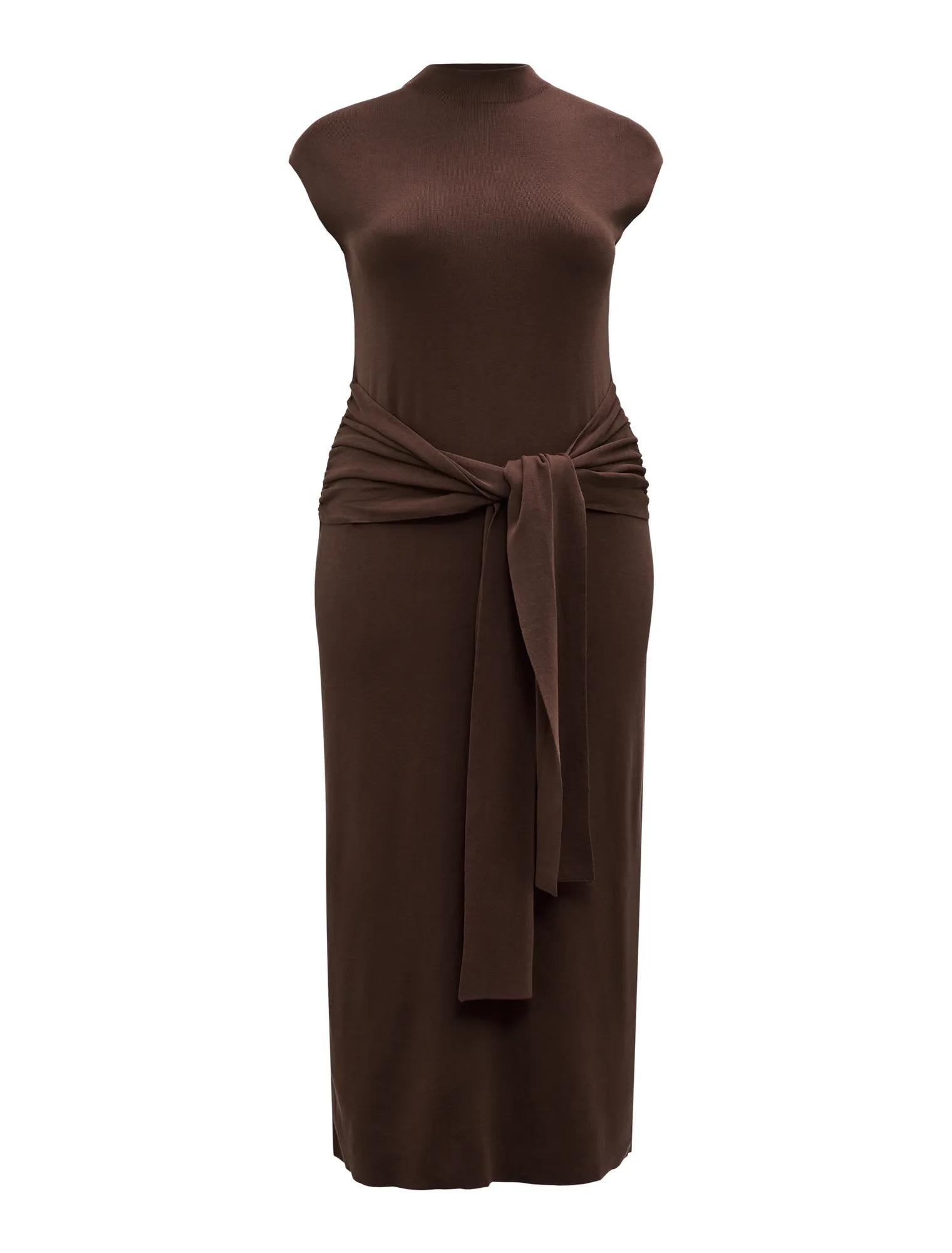Margot Curve Wrap Detail Knit Midi Dress Mocha_mannequin