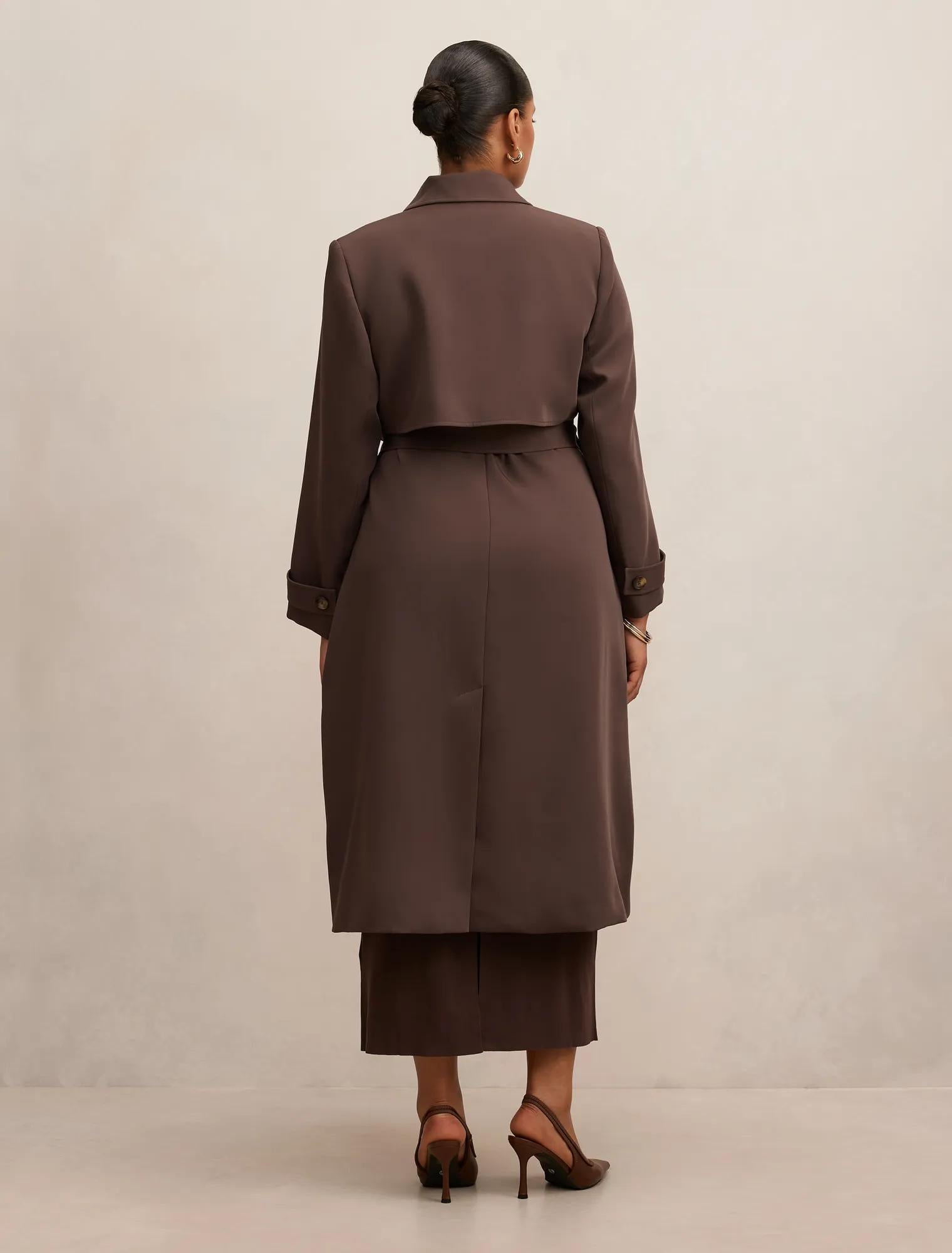 Delilah Curve Soft Trench Coat Chocolate