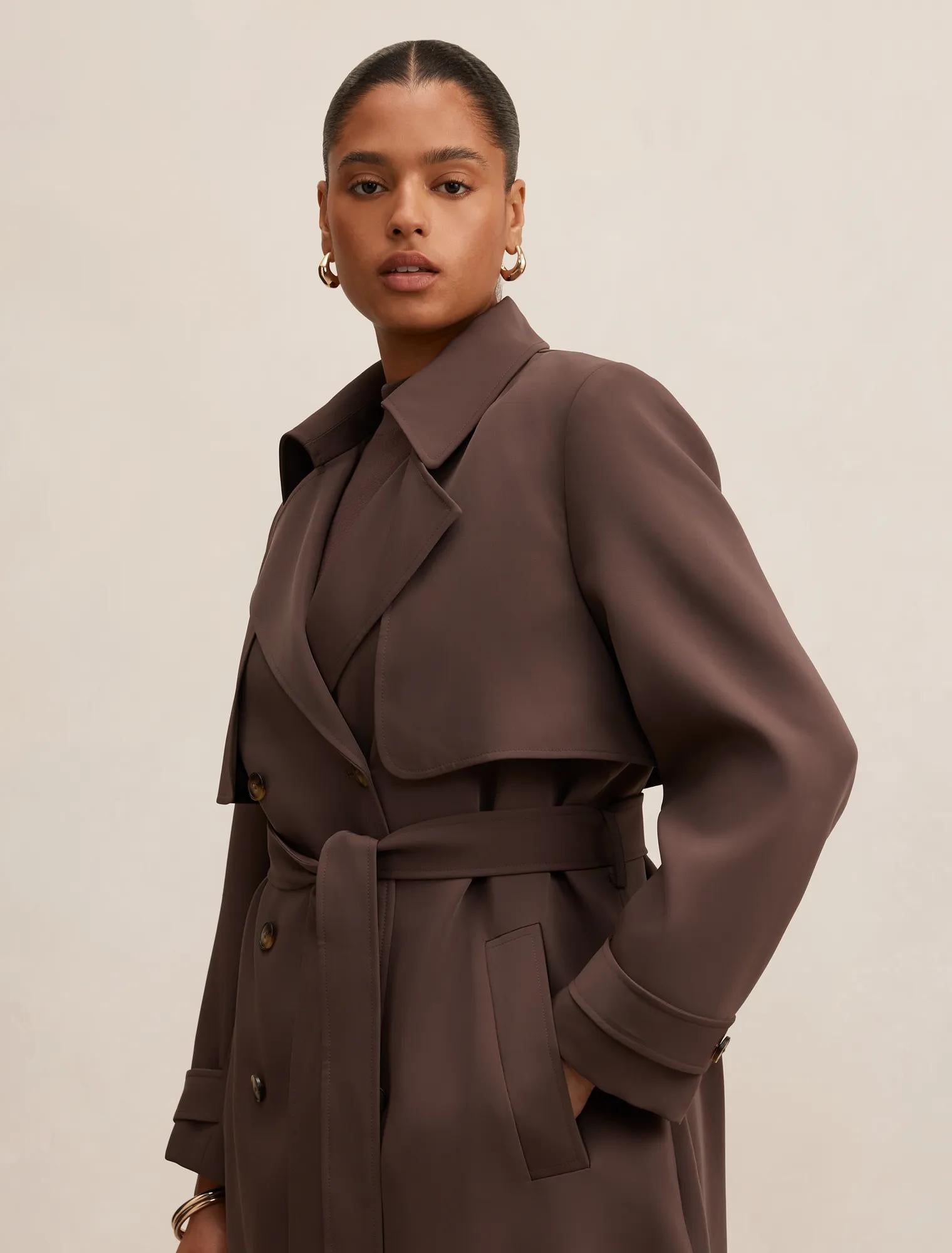 Delilah Curve Soft Trench Coat Chocolate