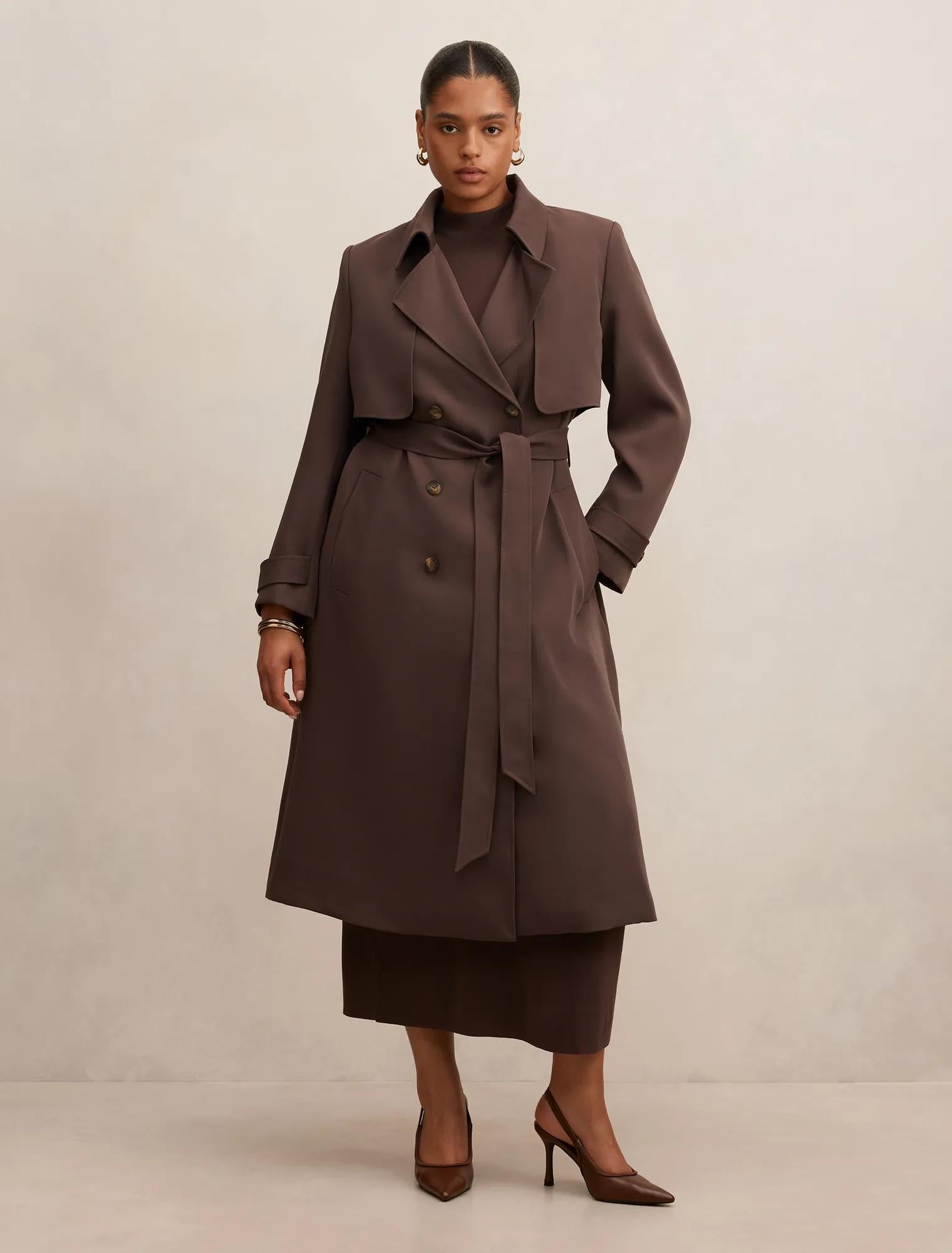Delilah Curve Soft Trench Coat Chocolate