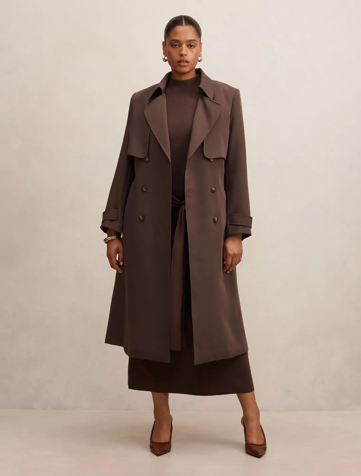 Delilah Curve Soft Trench Coat Chocolate