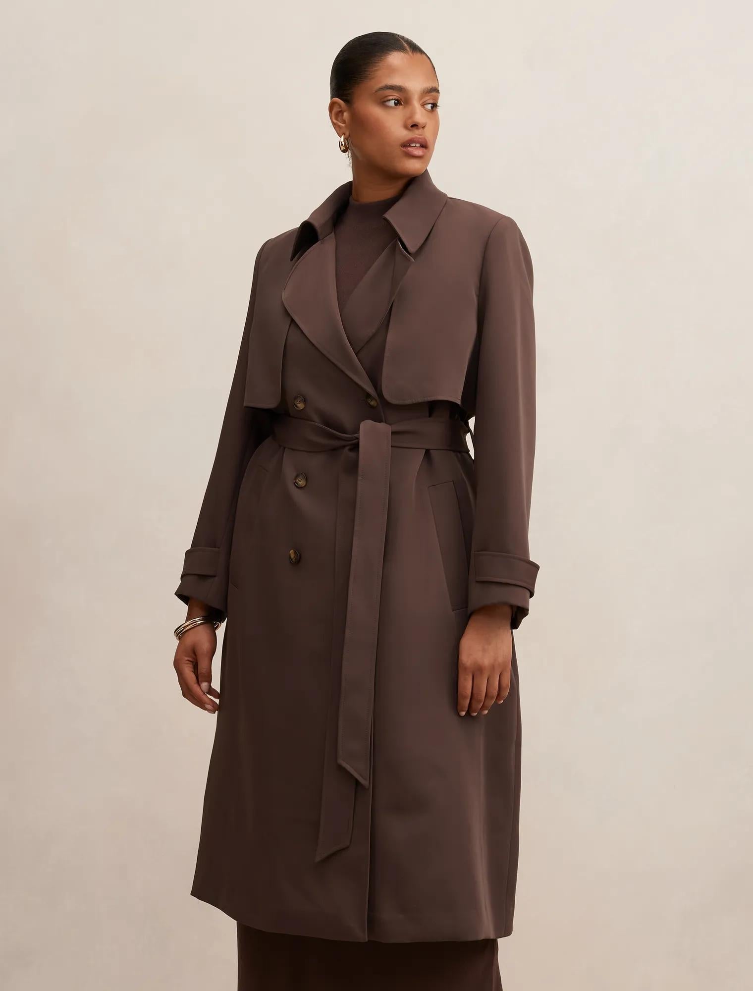 Delilah Curve Soft Trench Coat Chocolate