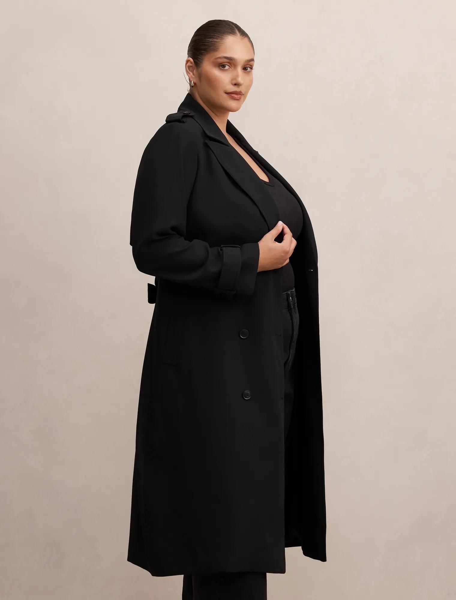Cameron Curve Soft Trench Coat Black