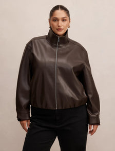 Julia Curve PU Funnel Neck Jacket Chocolate
