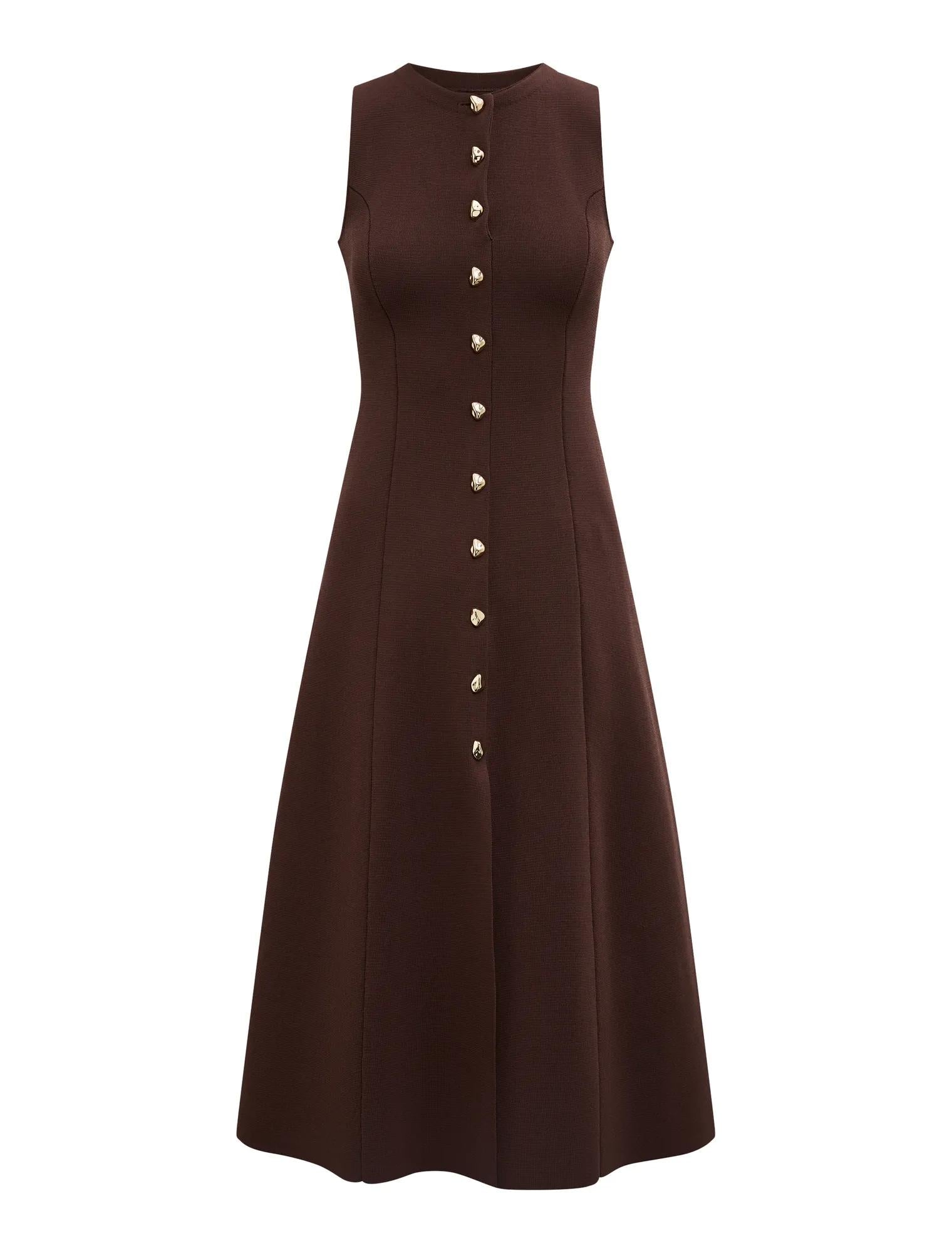 Lucienne Petite Fit and Flare Midi Dress Chocolate_mannequin