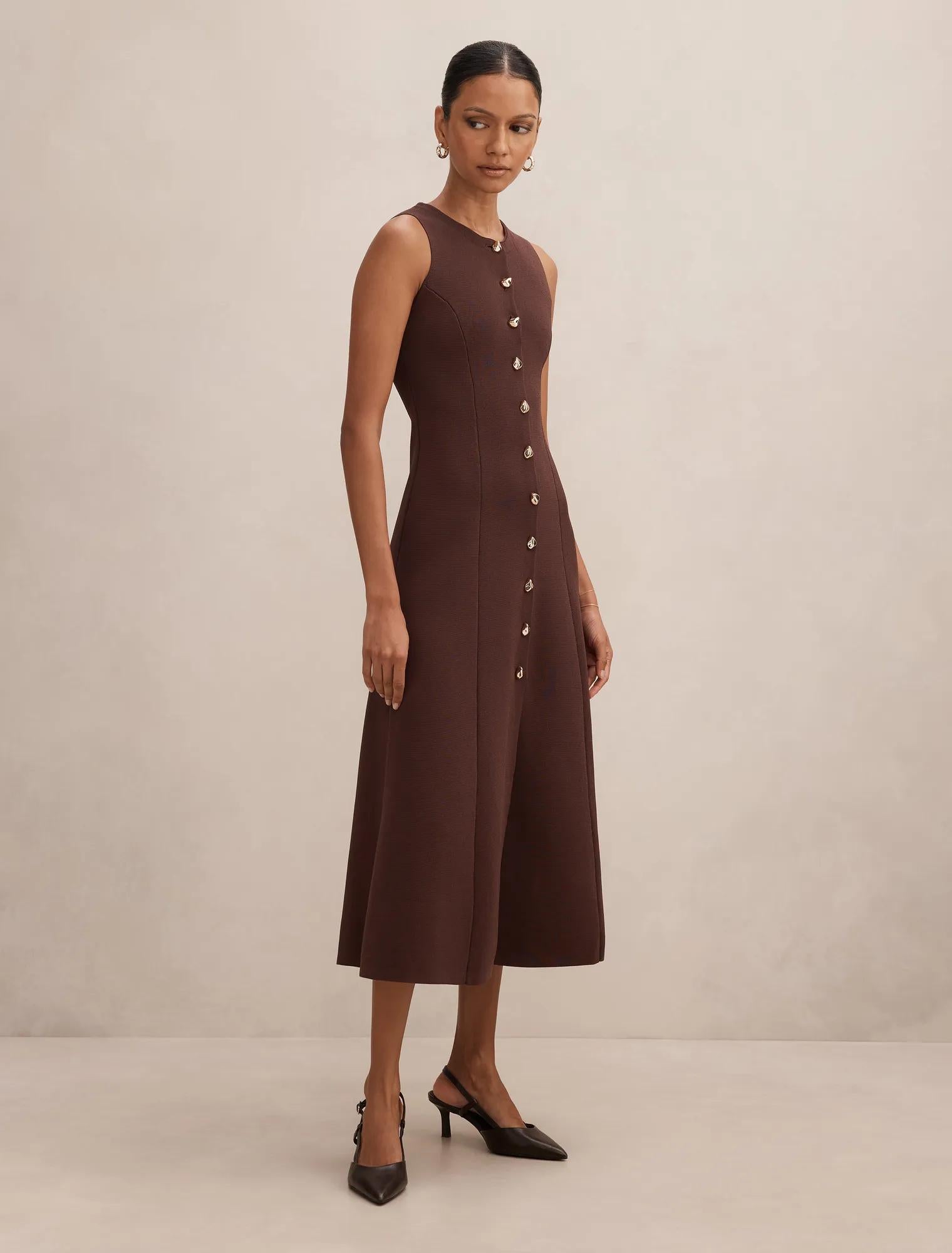 Lucienne Petite Fit and Flare Midi Dress Chocolate
