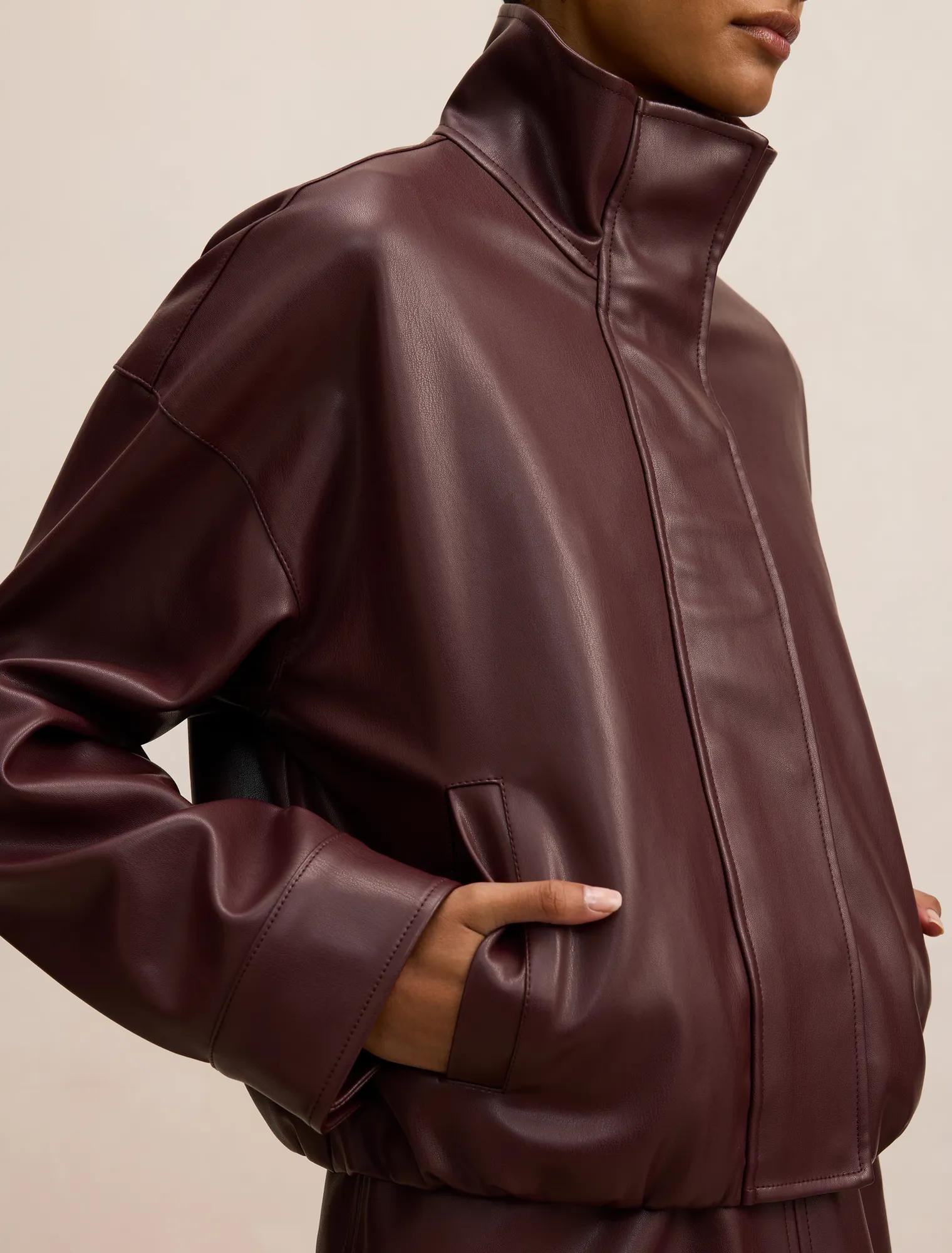 Jacquie Petite Faux Leather Funnel Neck Jacket Berry Co-Ord