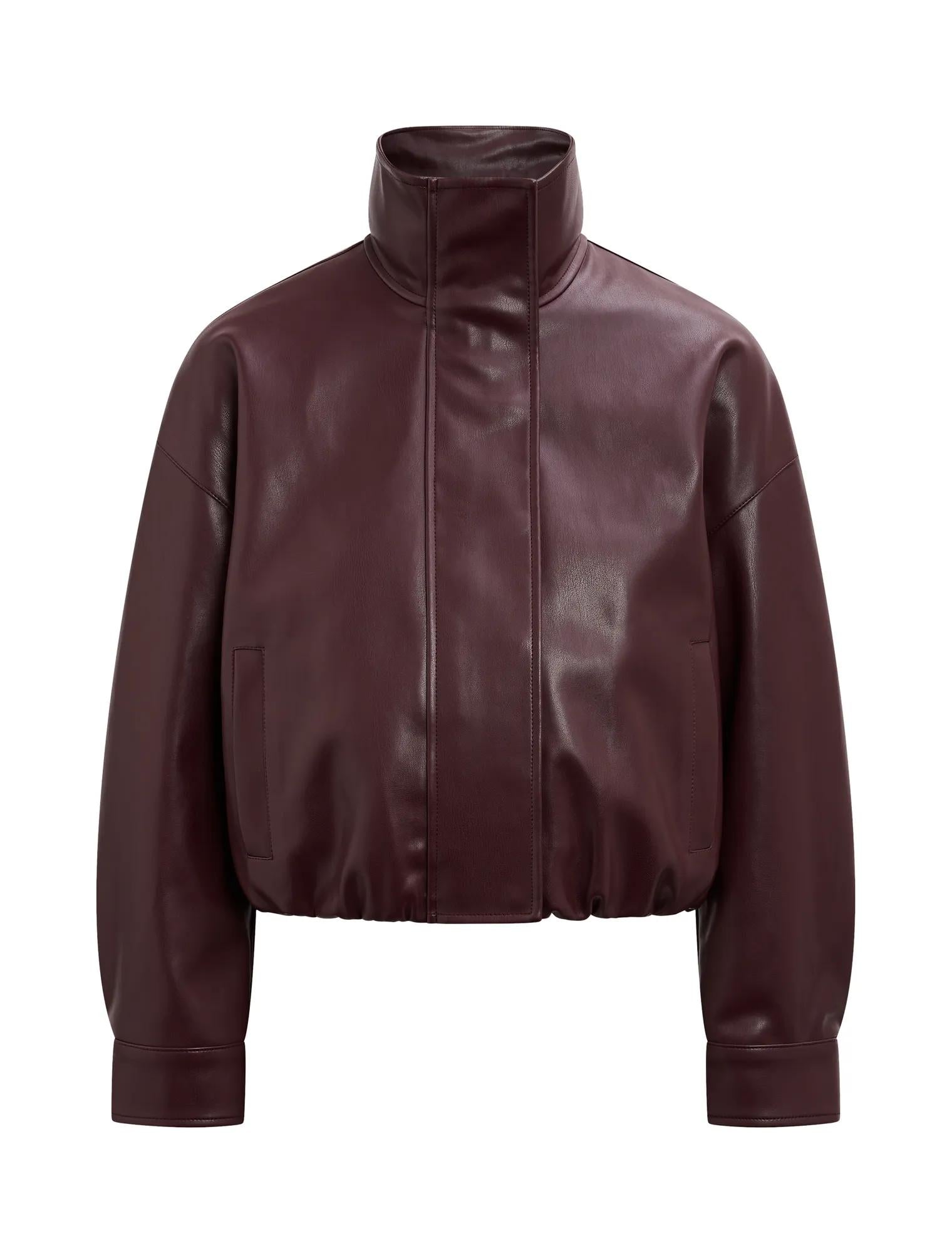 Jacquie Petite Faux Leather Funnel Neck Jacket Berry Co-Ord_mannequin