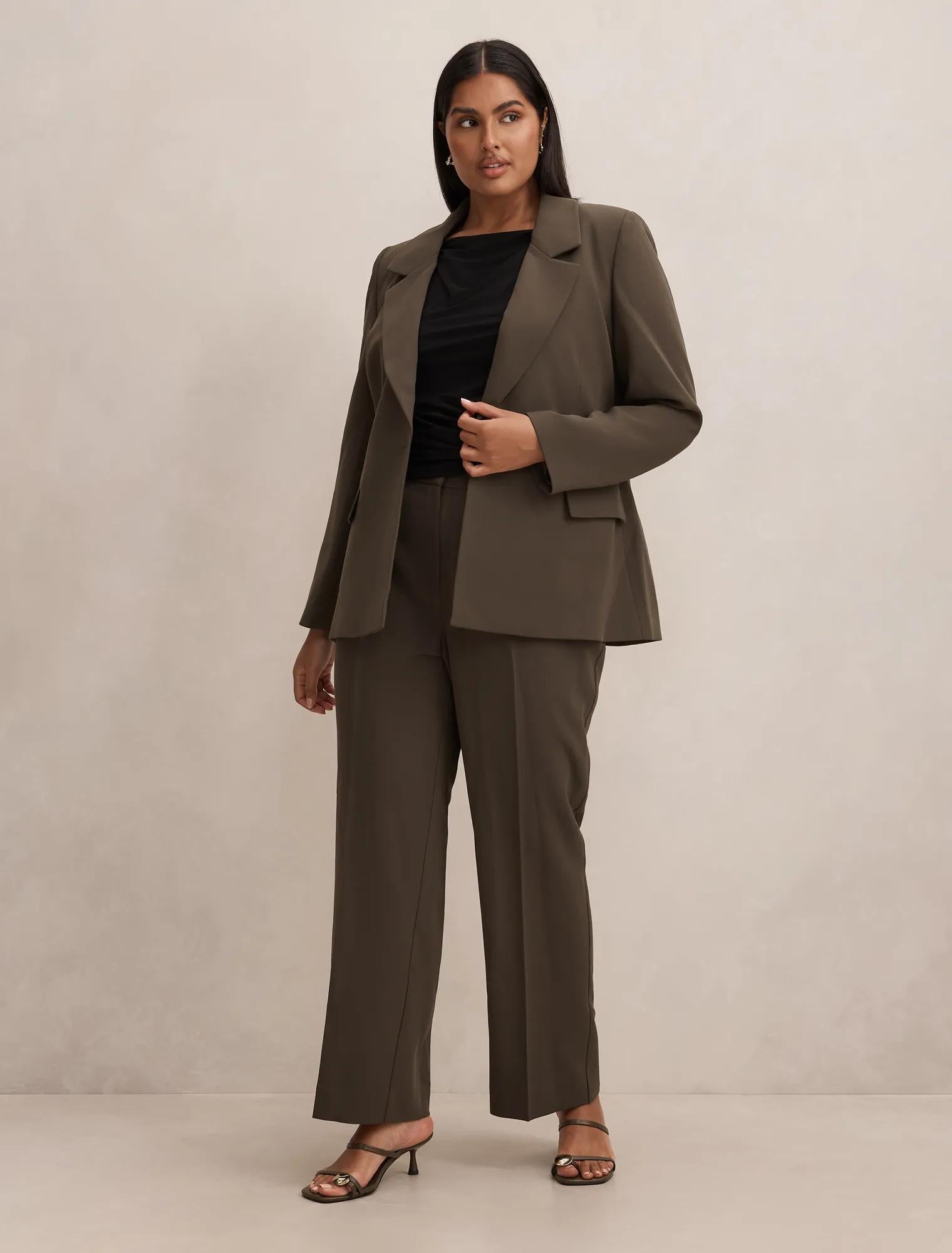 Victoria Curve Single Breasted Blazer Olive Suit