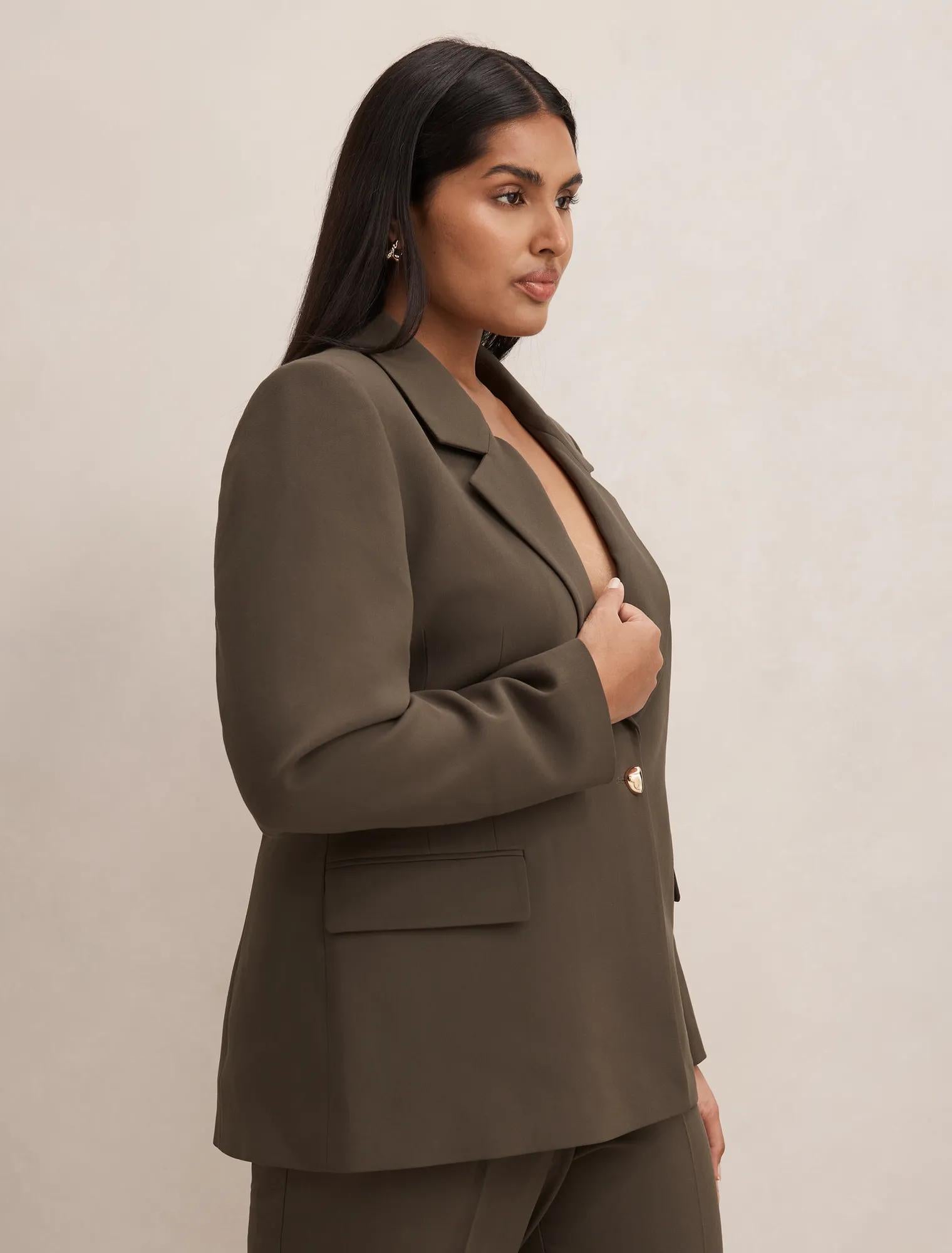 Victoria Curve Single Breasted Blazer Olive Suit