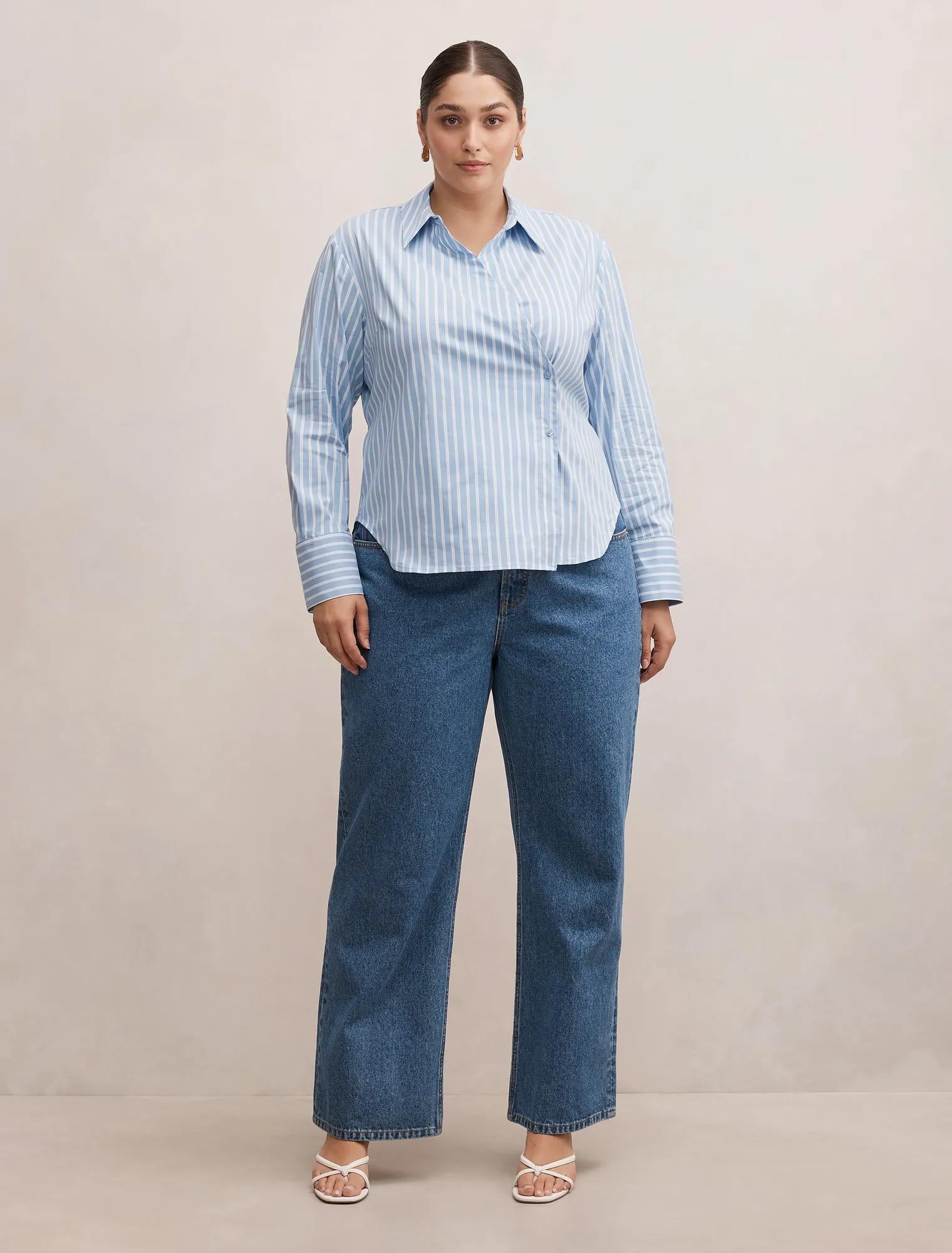Tina Curve Tie Back Shirt Blue Stripe