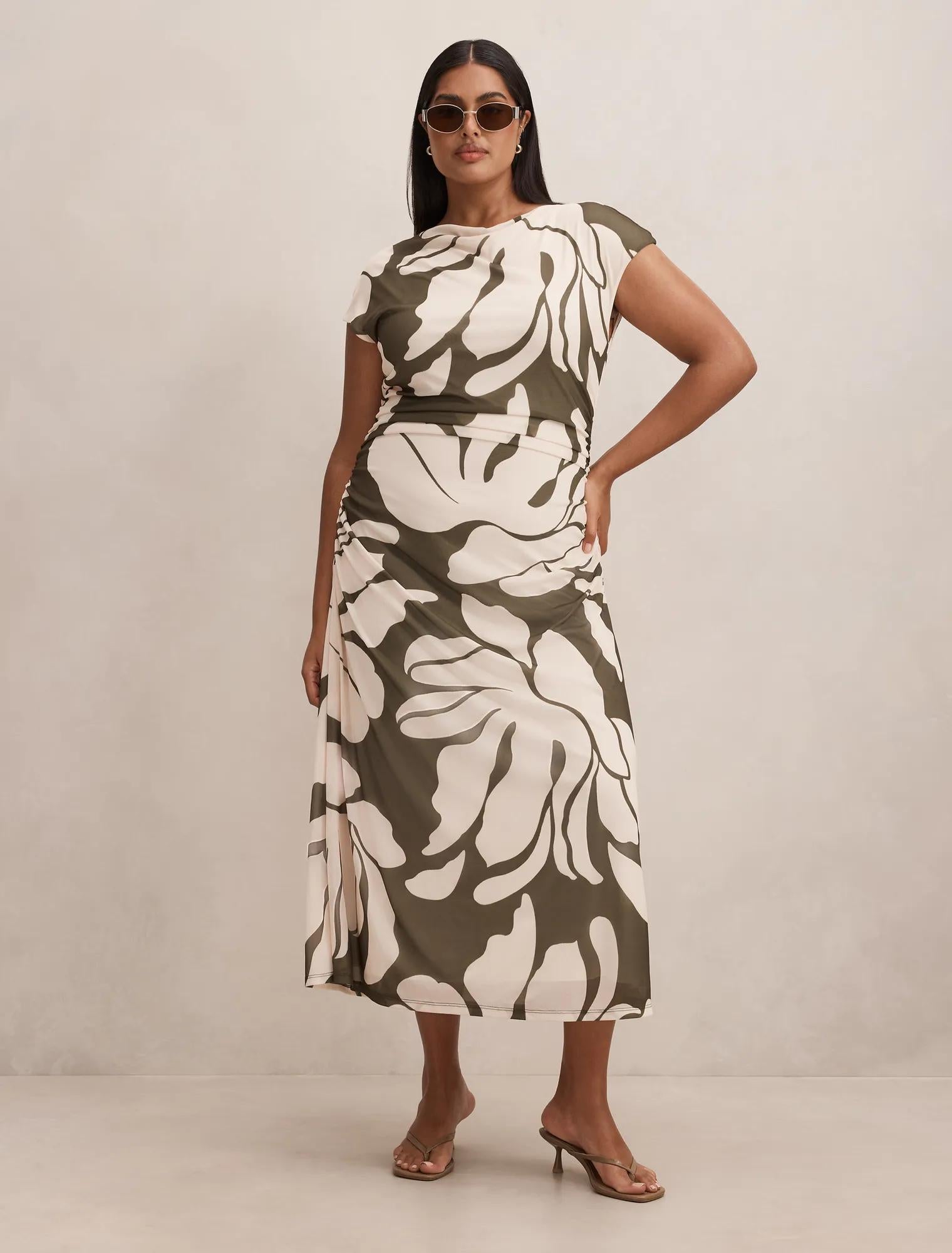 Allegra Curve Mesh Midi Dress Ravina Abstract