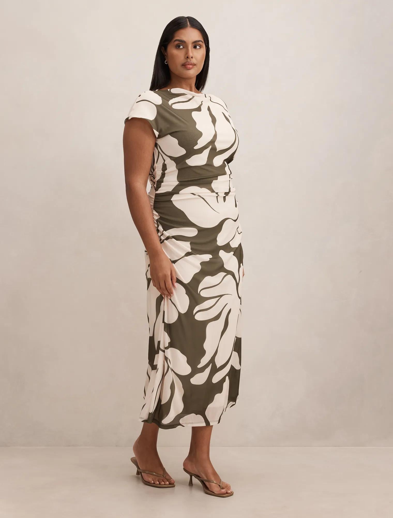 Allegra Curve Mesh Midi Dress Ravina Abstract