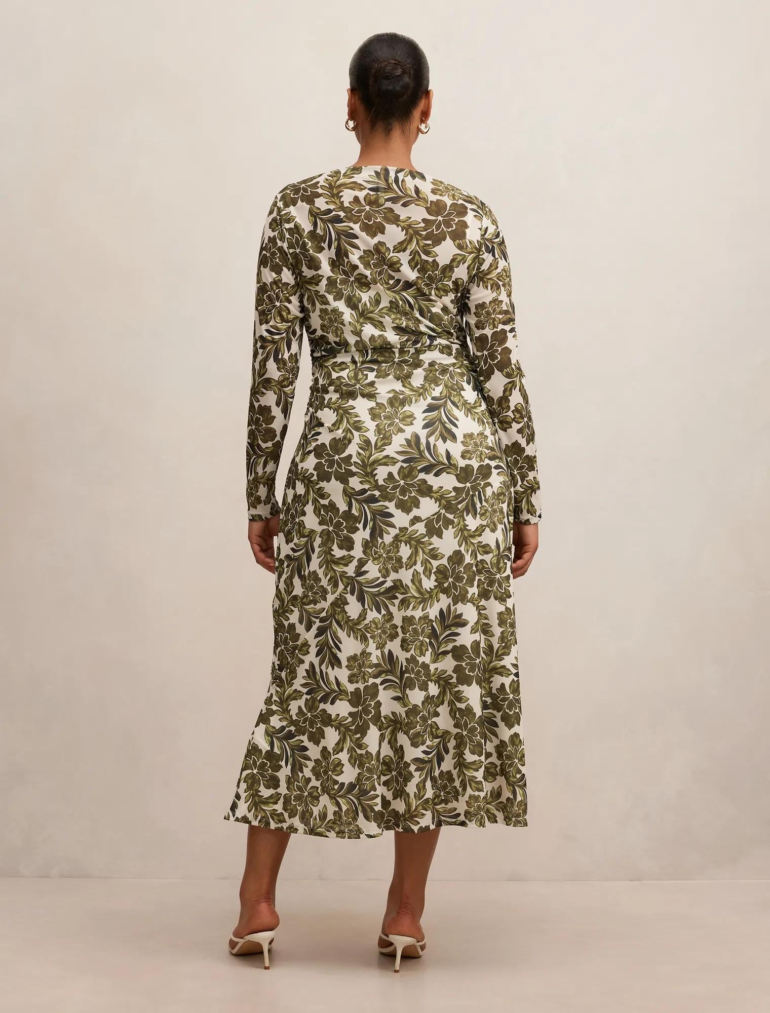 Georgia Curve Long Sleeve Mesh Midi Dark Rei Floral