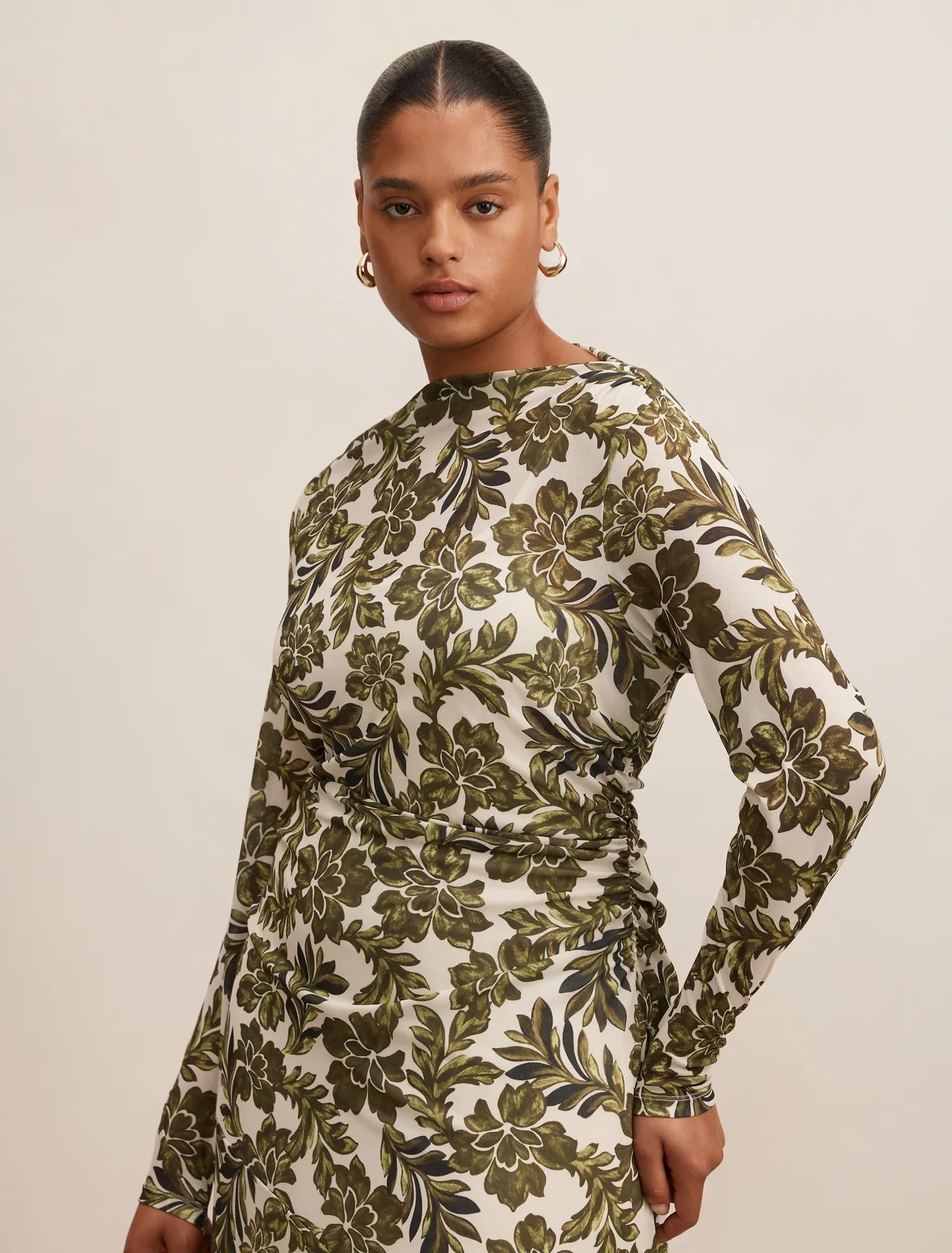 Georgia Curve Long Sleeve Mesh Midi Dark Rei Floral