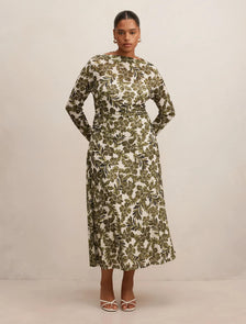Georgia Curve Long Sleeve Mesh Midi Dark Rei Floral