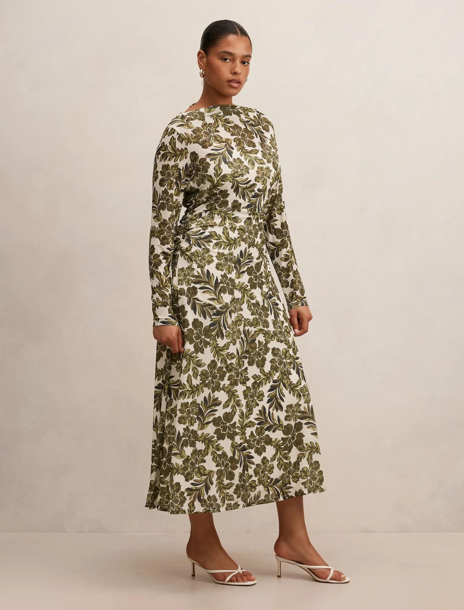 Georgia Curve Long Sleeve Mesh Midi Dark Rei Floral