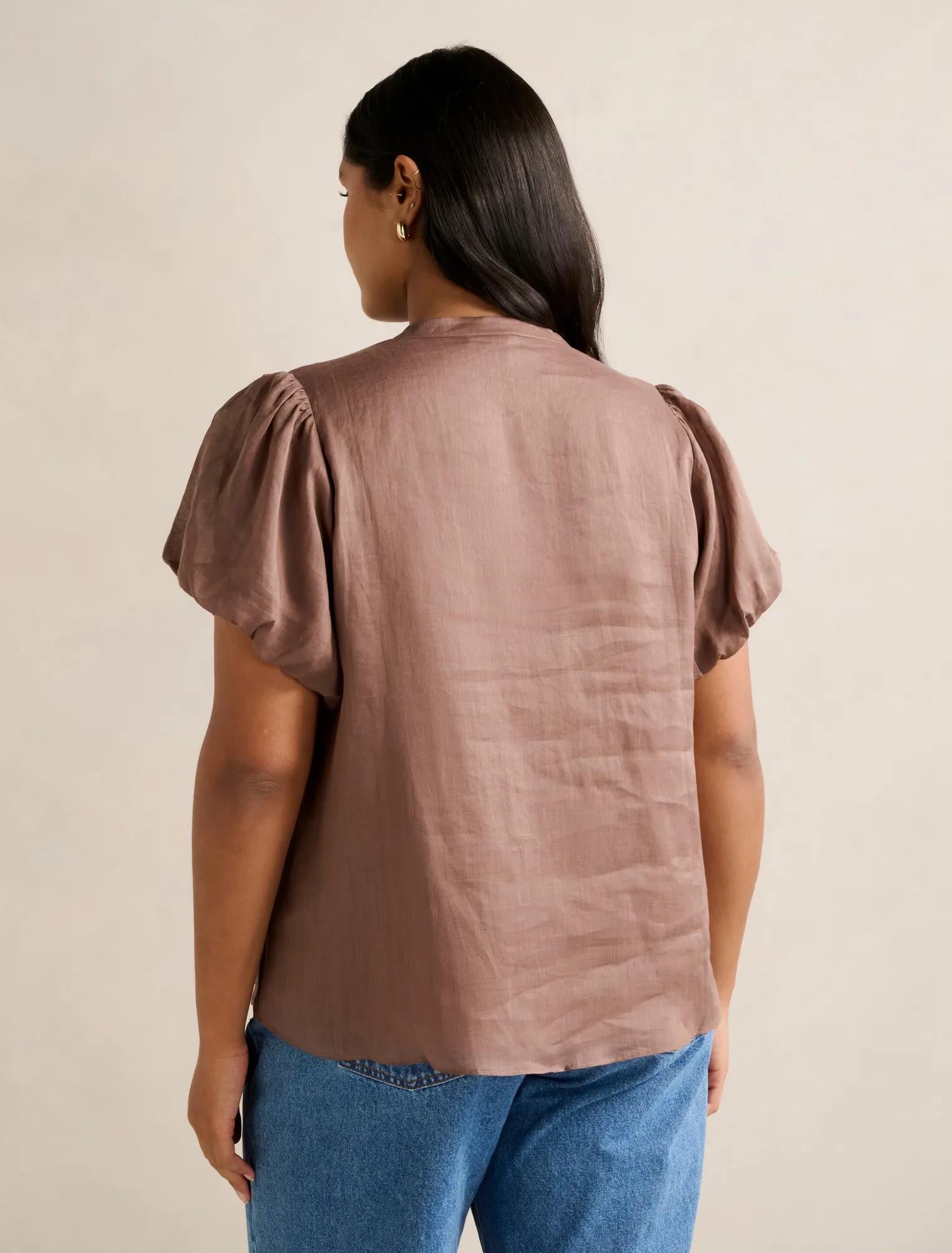 Everly Curve Puff Sleeve Blouse Dark Dove
