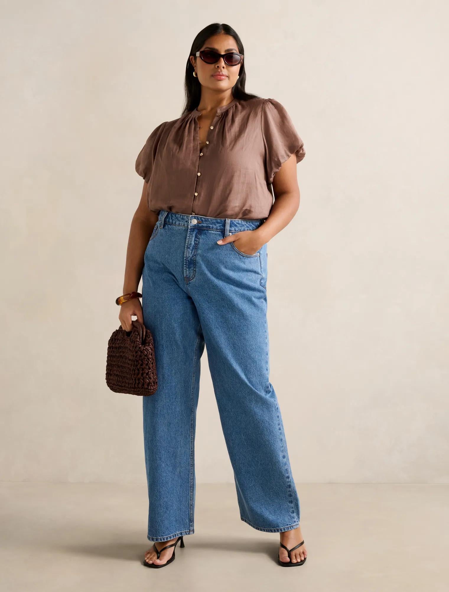 Everly Curve Puff Sleeve Blouse Dark Dove