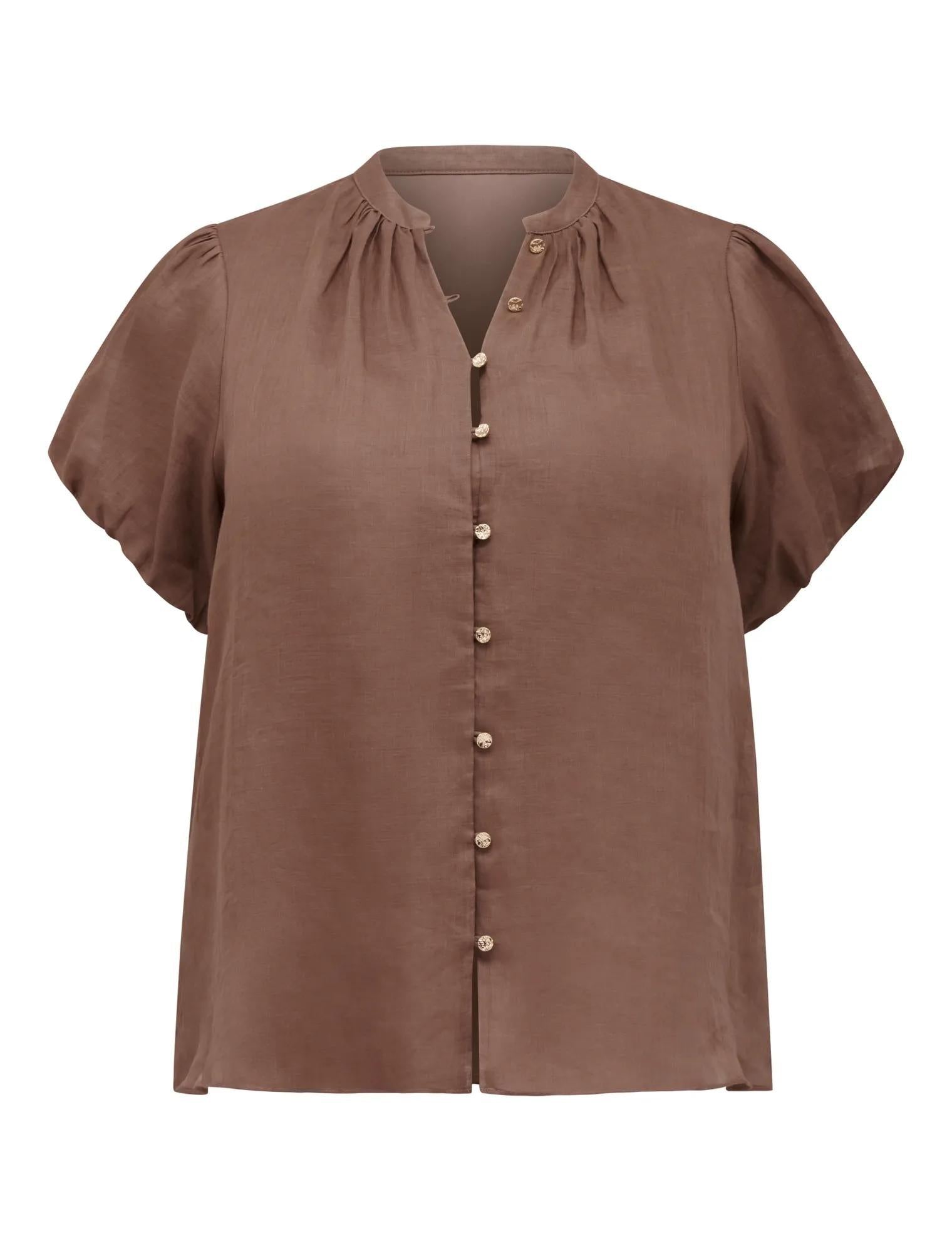 Everly Curve Puff Sleeve Blouse Dark Dove_mannequin