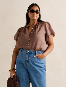 Everly Curve Puff Sleeve Blouse Dark Dove