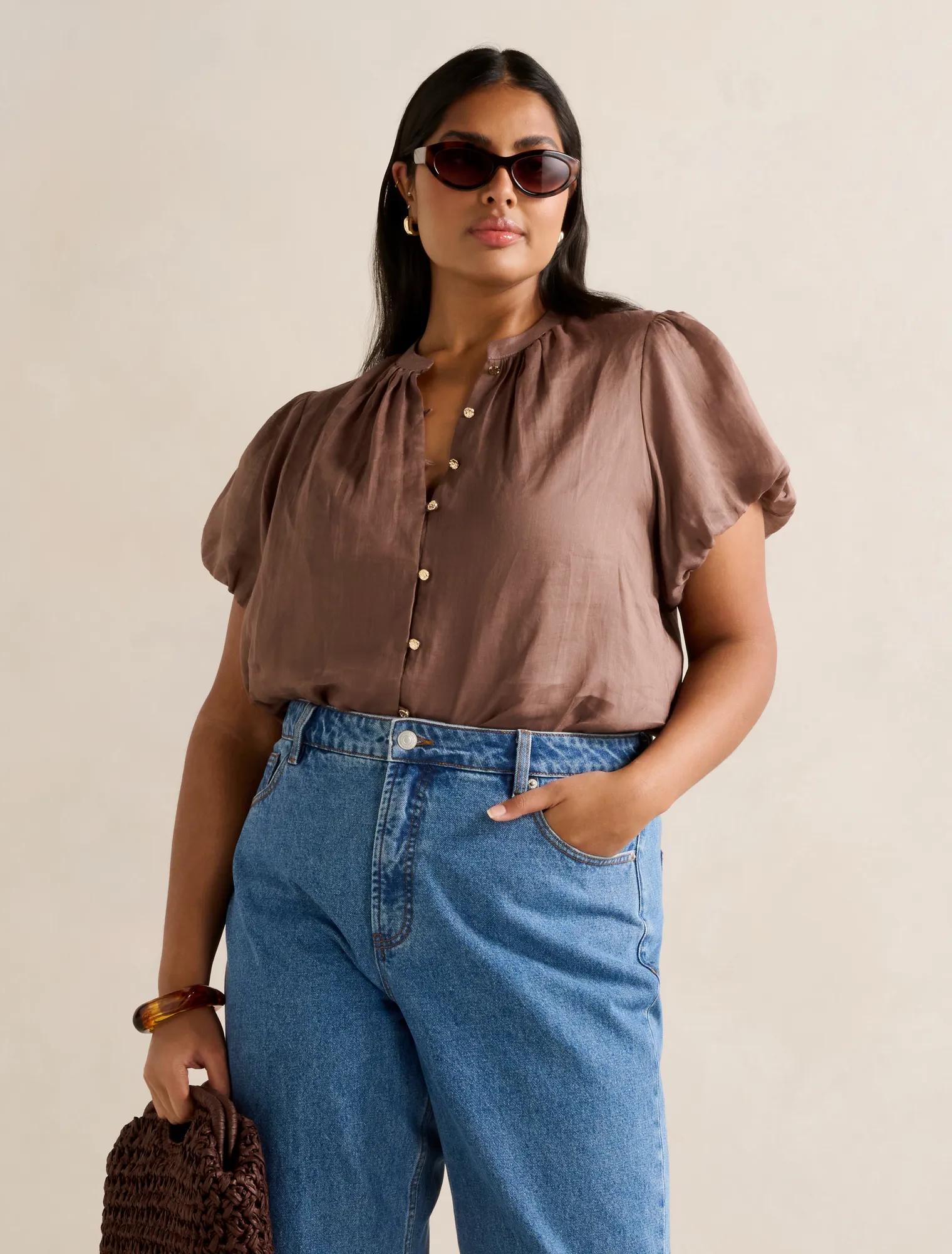 Everly Curve Puff Sleeve Blouse Dark Dove