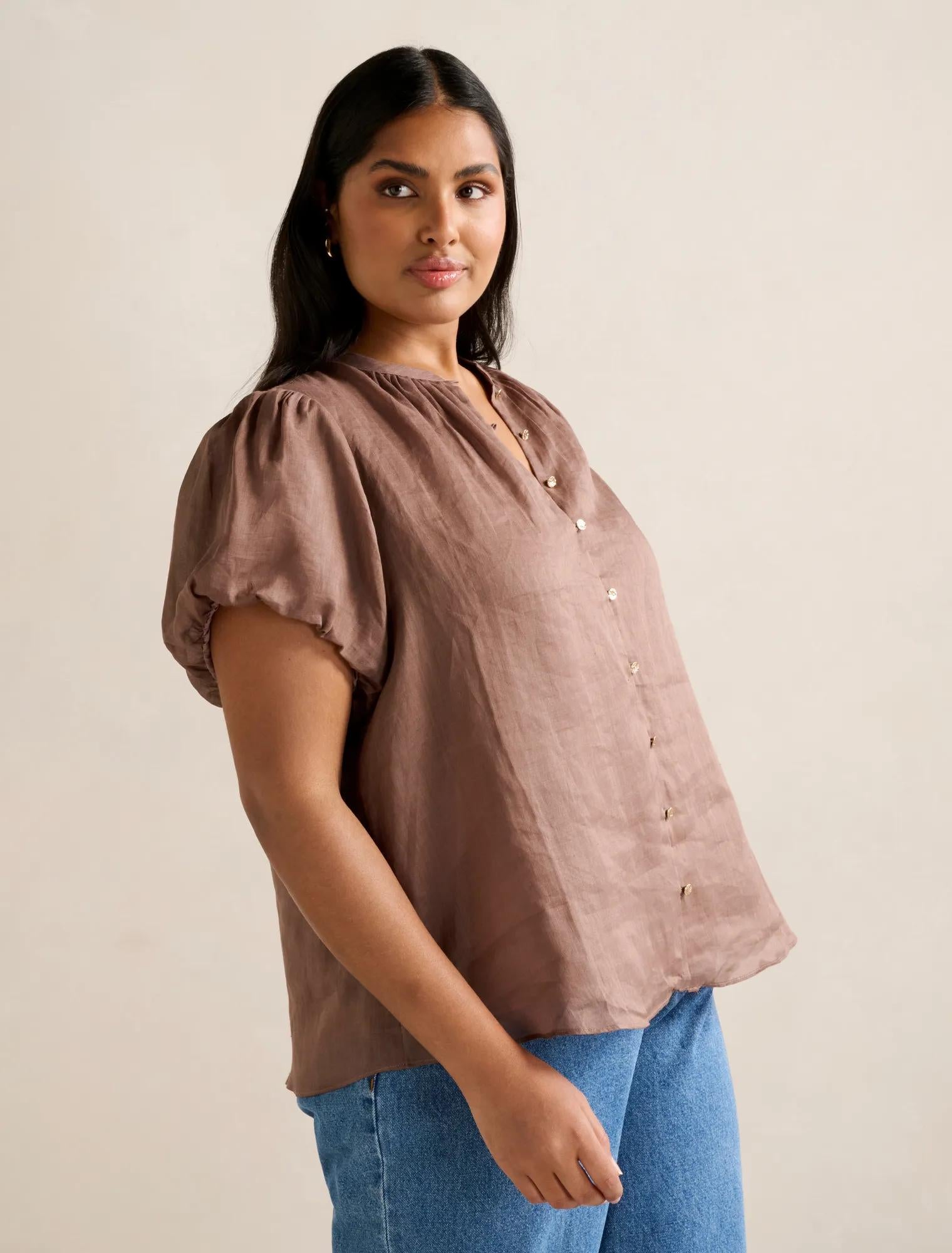 Everly Curve Puff Sleeve Blouse Dark Dove