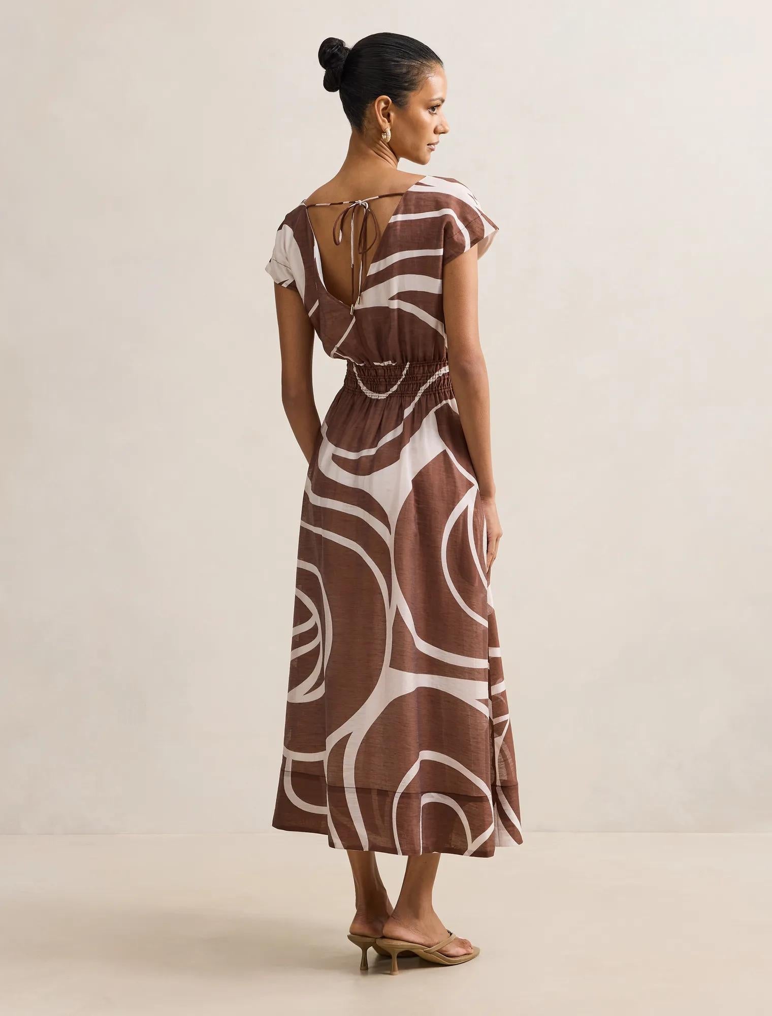 Callie Petite Ruched Midi Dress Morley Abstract