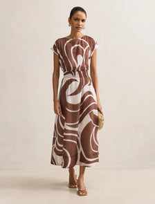 Callie Petite Ruched Midi Dress Morley Abstract