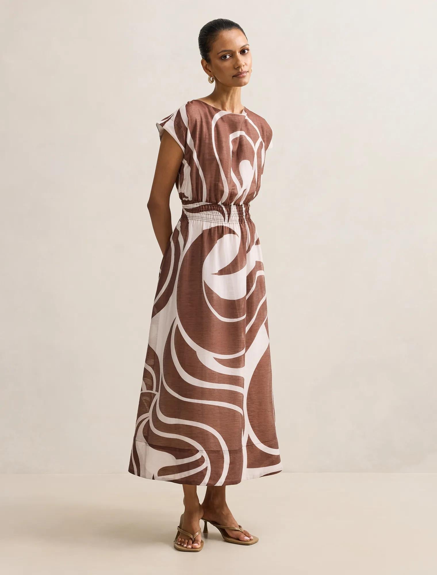 Callie Petite Ruched Midi Dress Morley Abstract