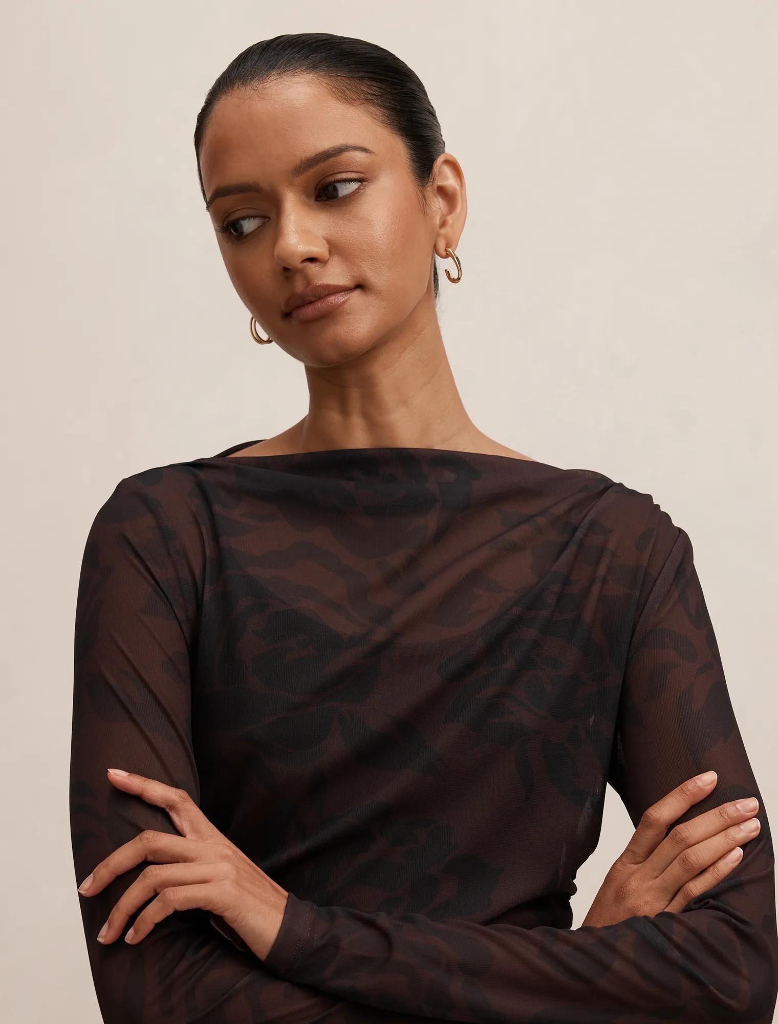 Georgia Petite Long Sleeve Mesh Midi Dress Hilmark Floral