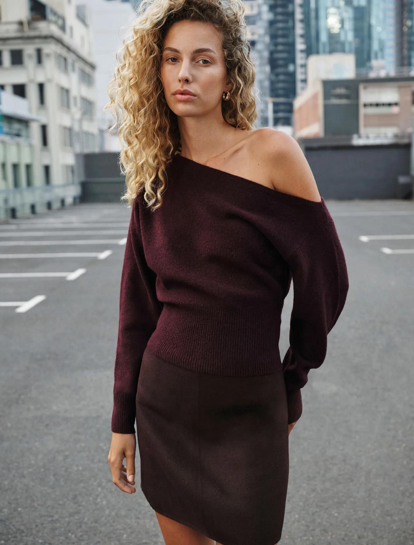 Emerson Asymmetric Sweater Midnight Plum