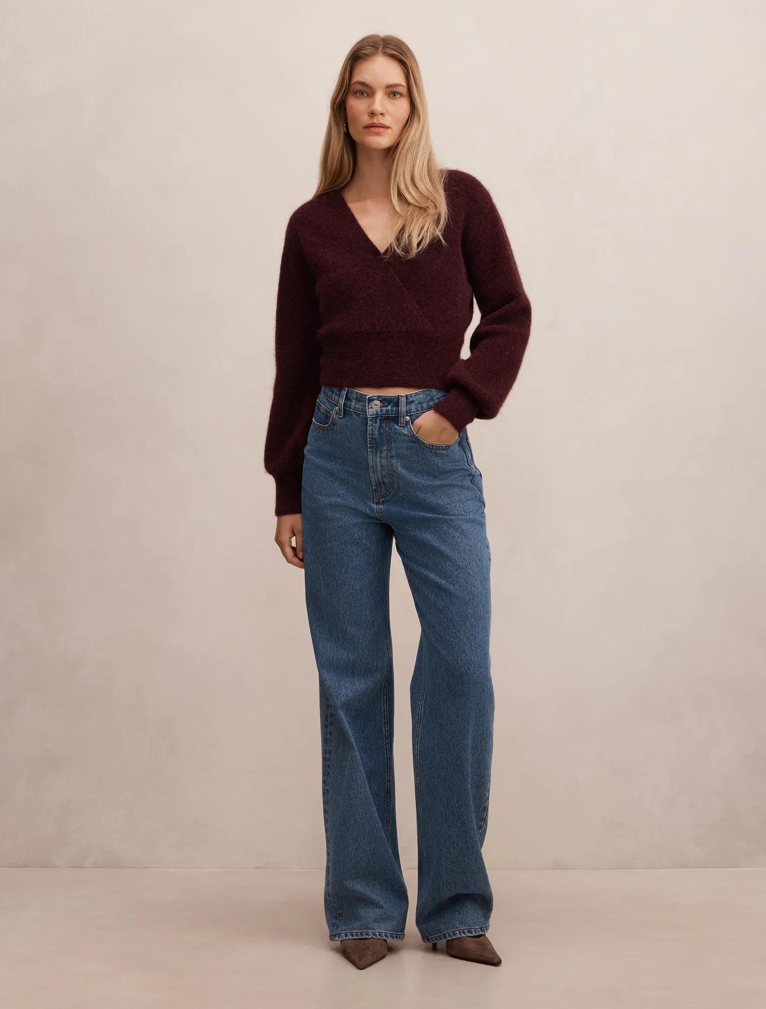 Florence Knitted Wrap Sweater Elderberry
