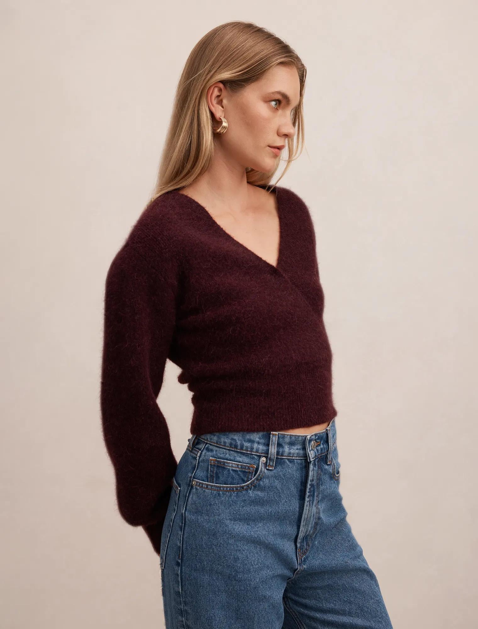 Florence Knitted Wrap Sweater Elderberry
