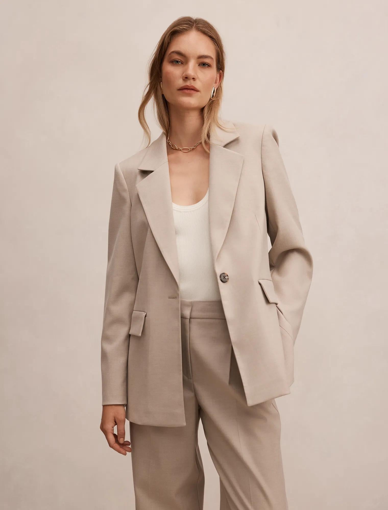 Rachel Relaxed Twill Blazer Neutral Suit