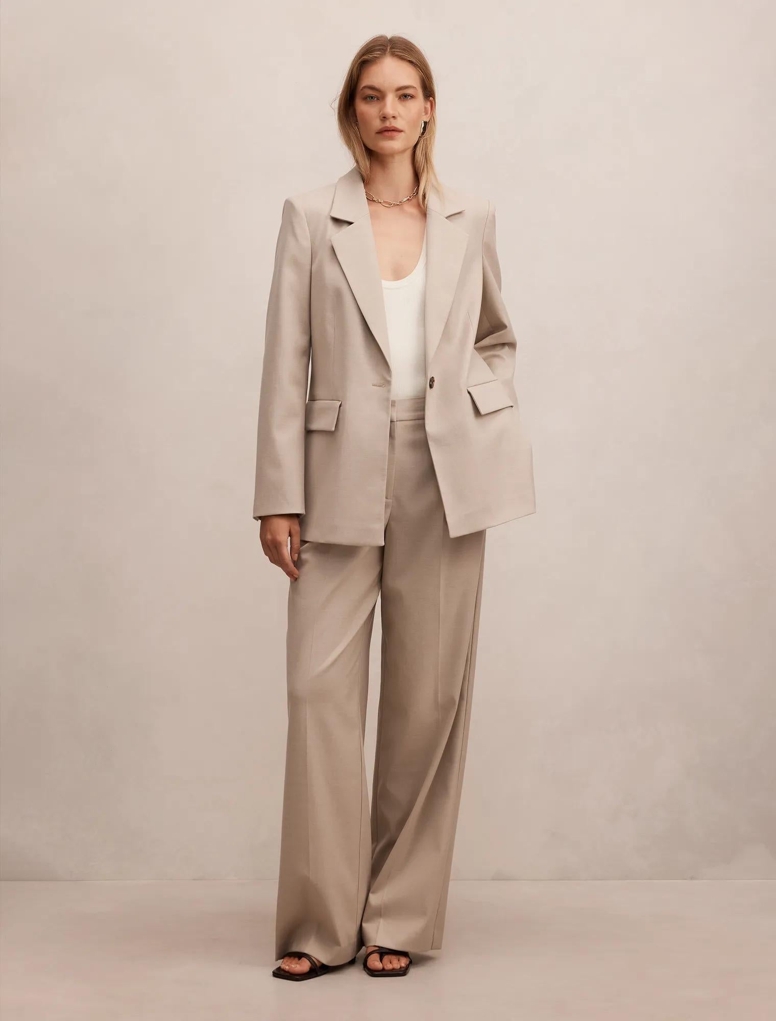 Rachel Relaxed Twill Blazer Neutral Suit
