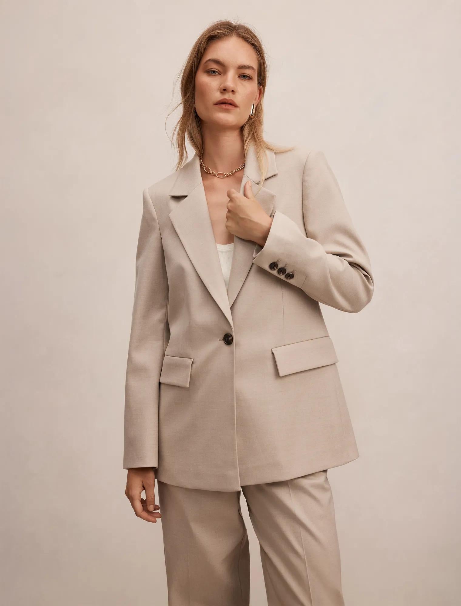 Rachel Relaxed Twill Blazer Neutral Suit