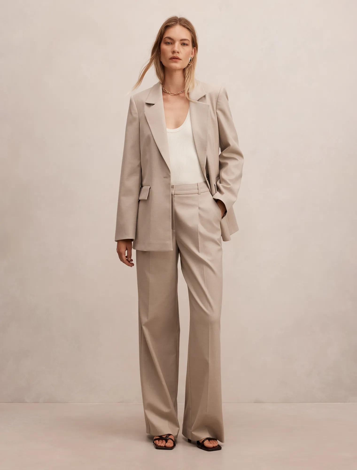 Rachel Relaxed Wide Leg Pants Neutral Suit