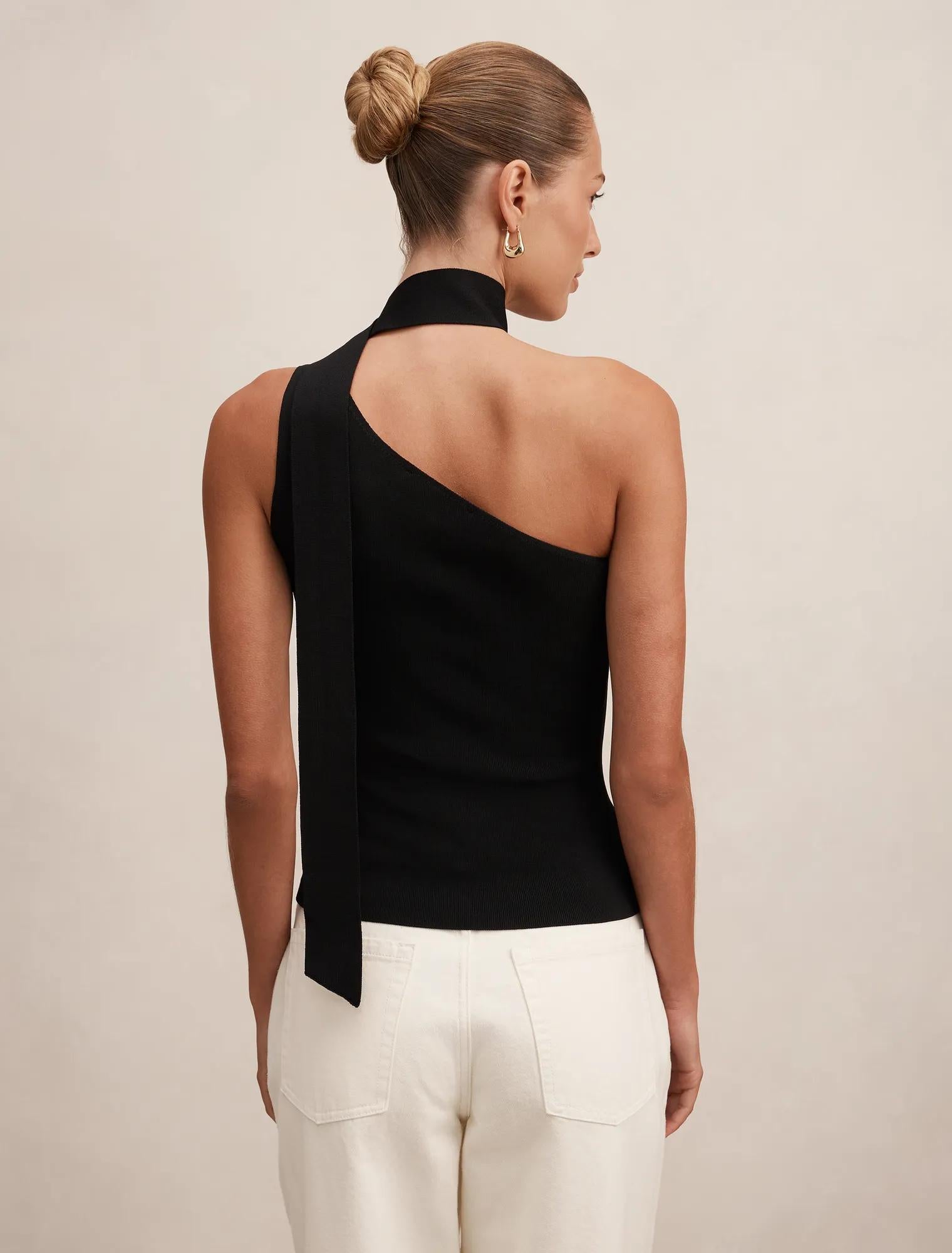 Isla Scarf Knit Top Black