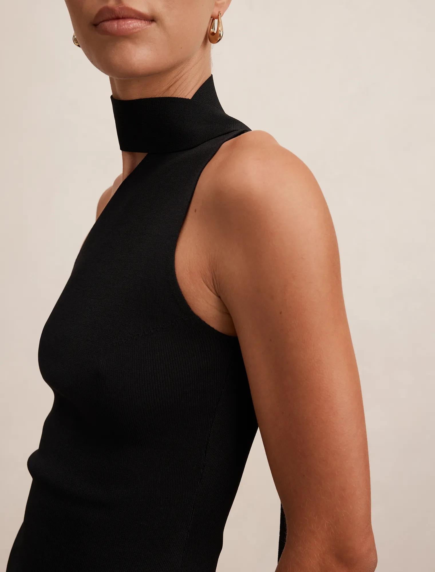 Isla Scarf Knit Top Black