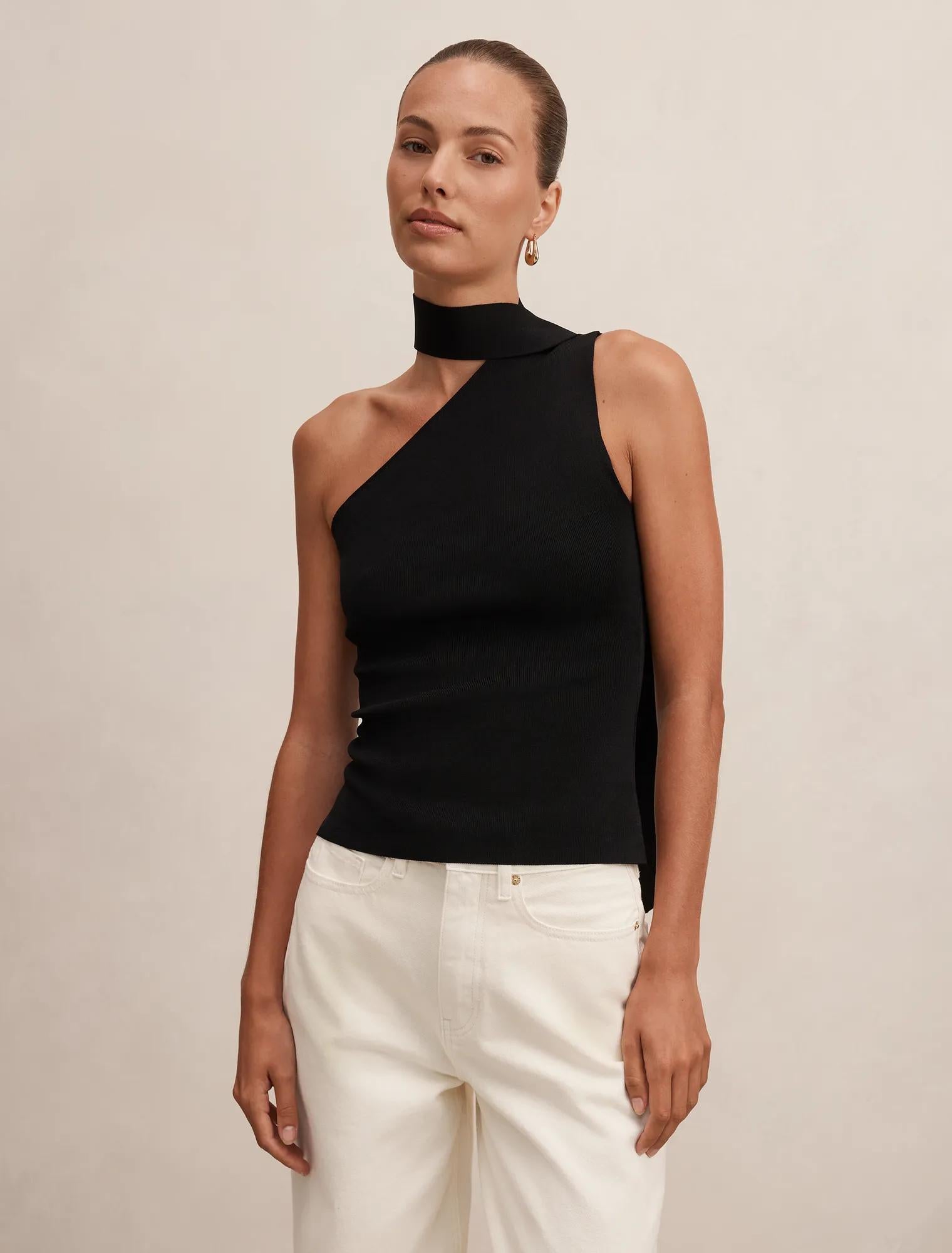 Isla Scarf Knit Top Black