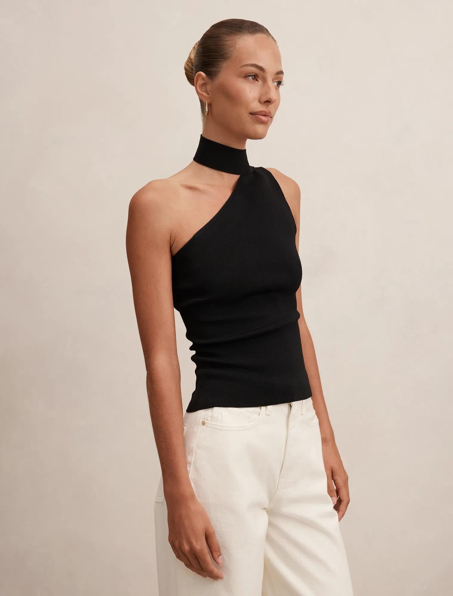 Isla Scarf Knit Top Black