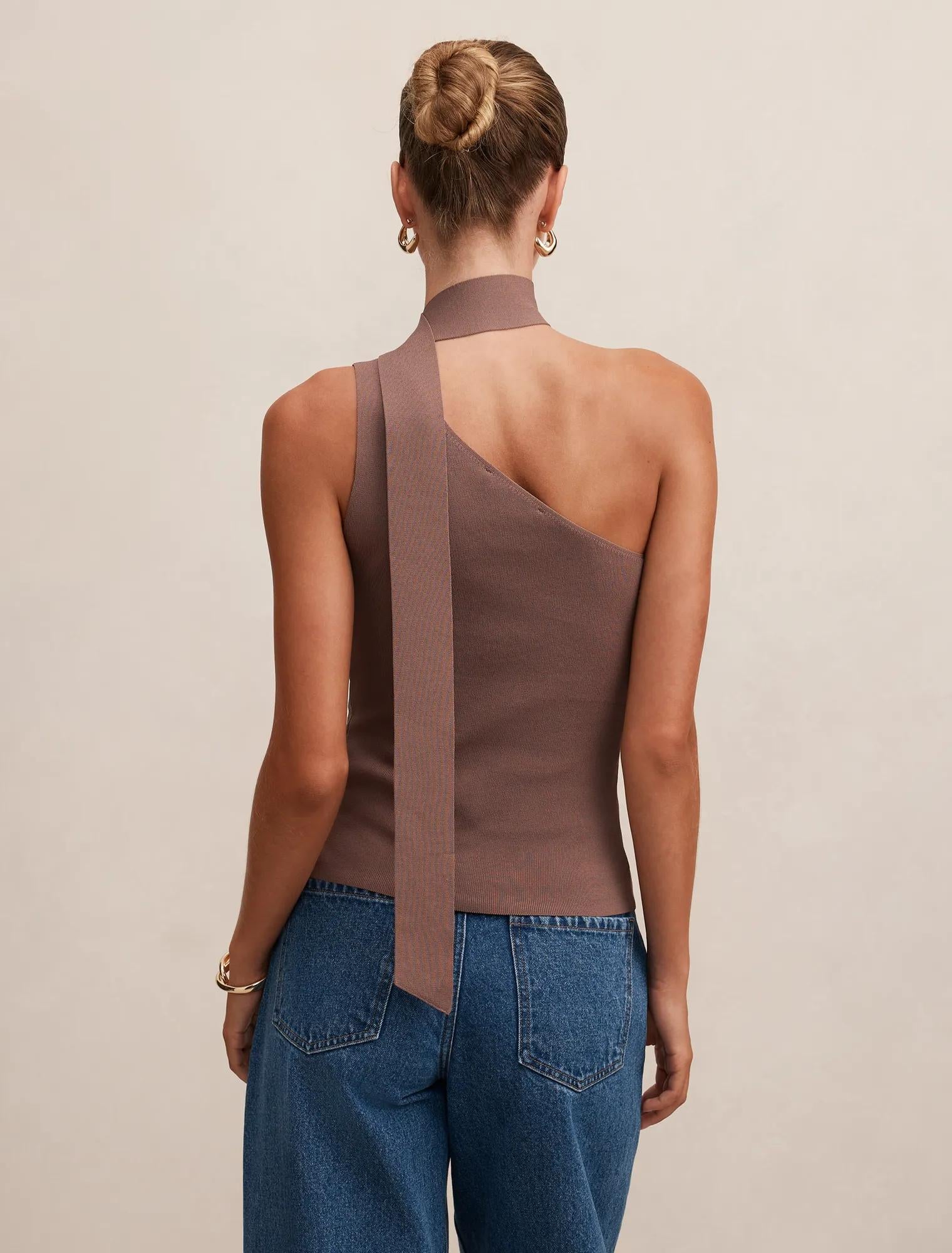 Isla Scarf Knit Top Taupe