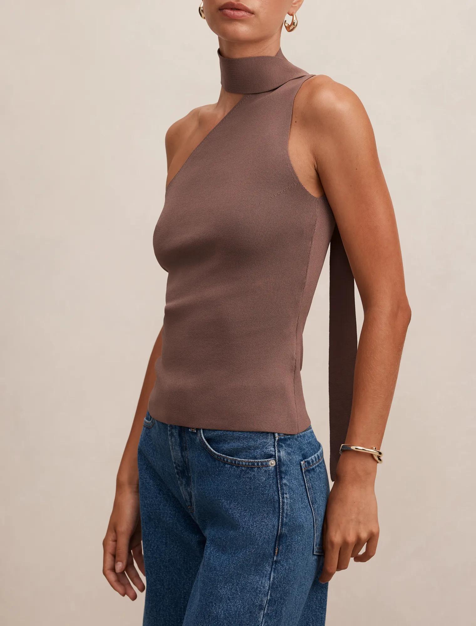 Isla Scarf Knit Top Taupe
