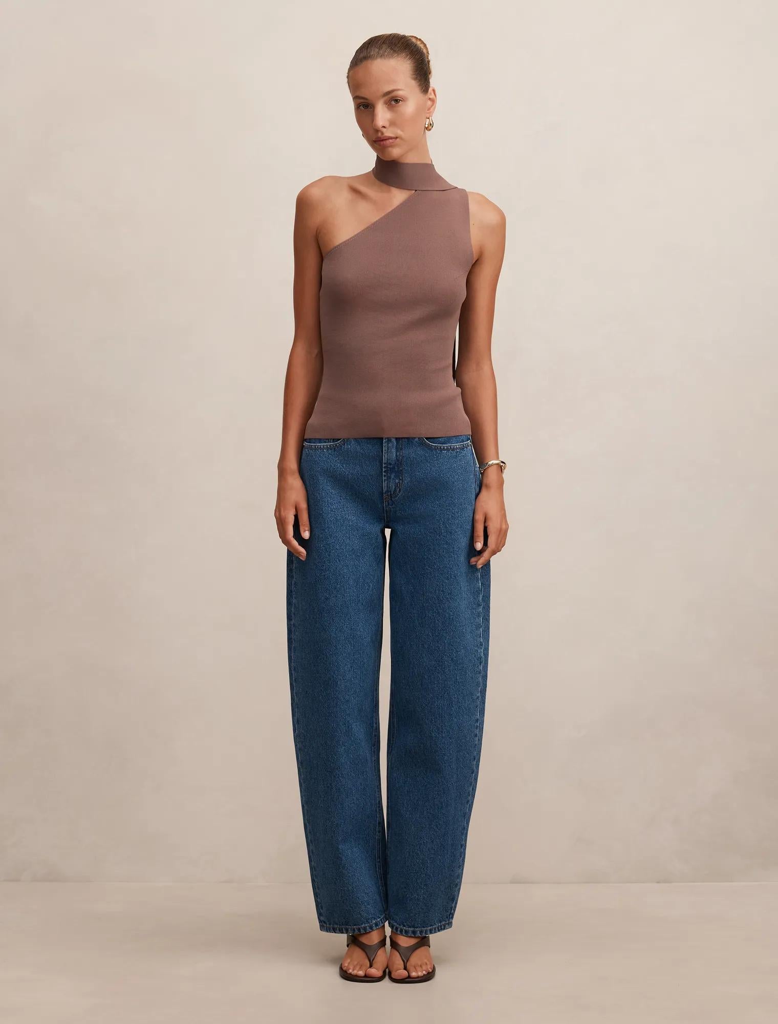 Isla Scarf Knit Top Taupe