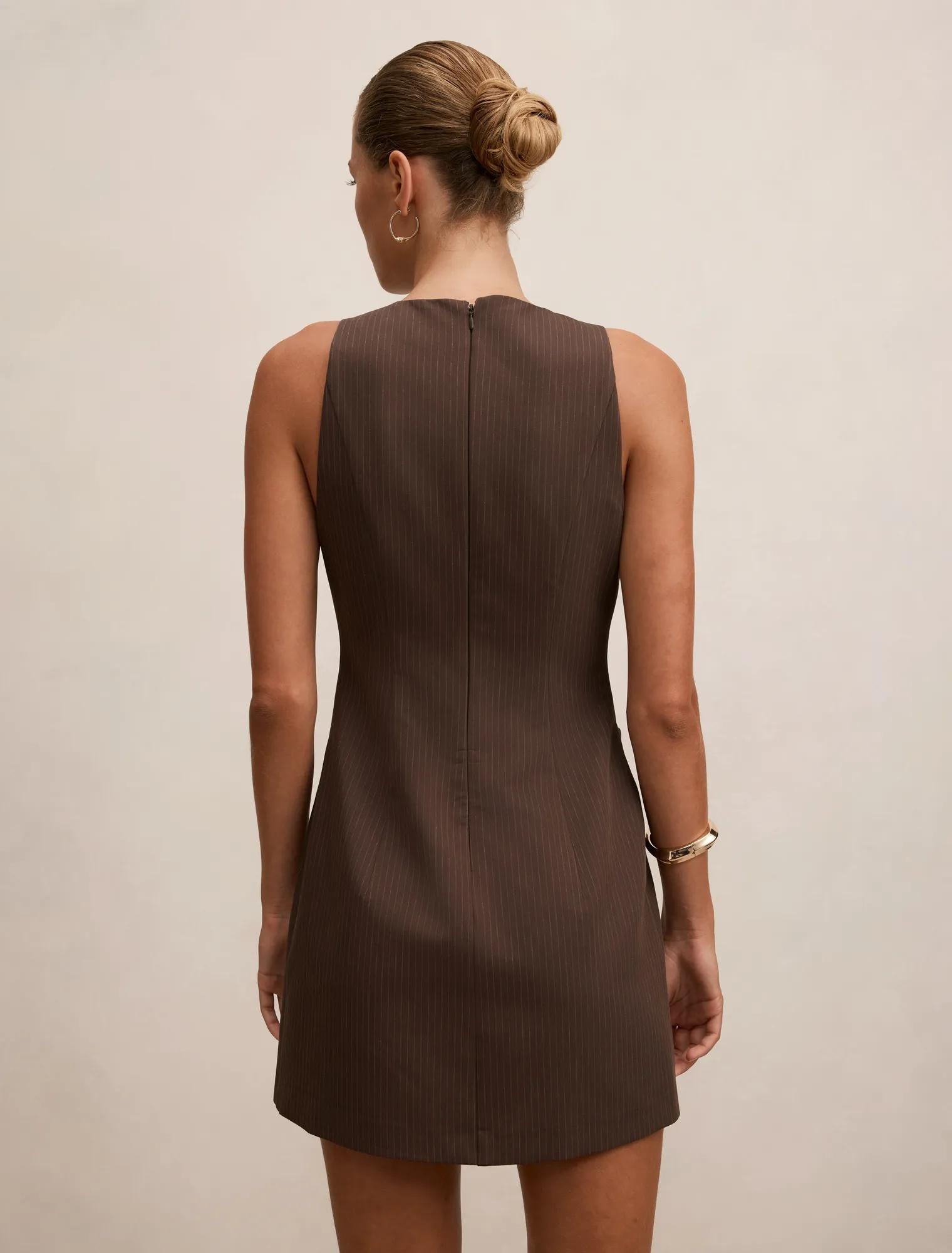 Essie Pinstripe Mini Dress Choc Pinstripe