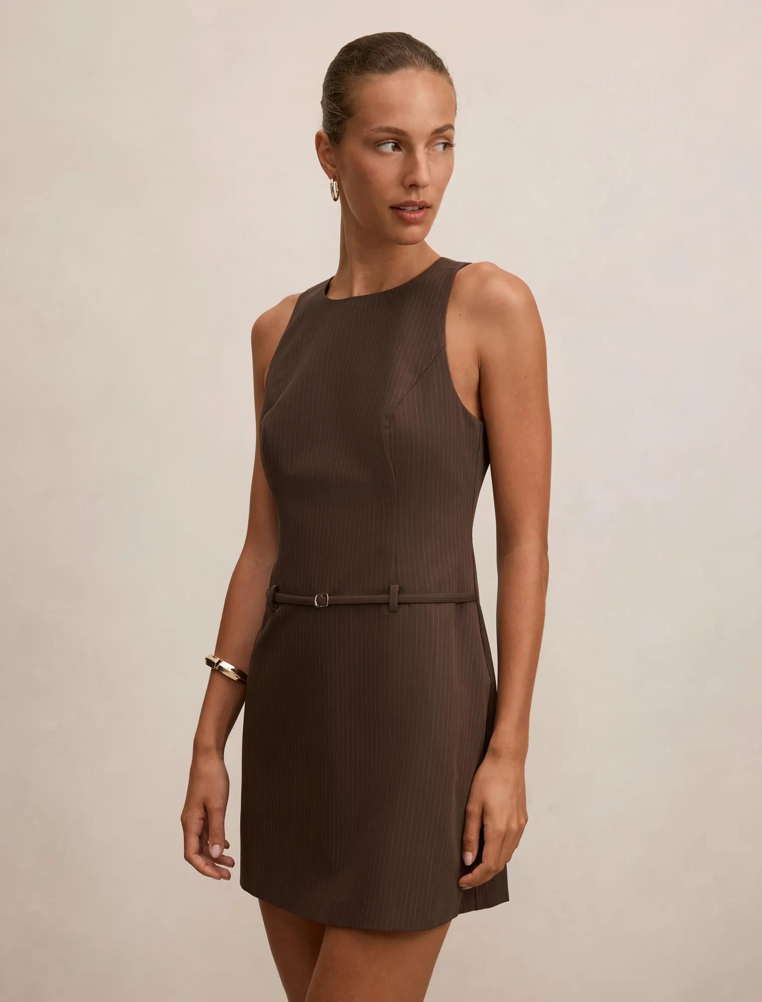 Essie Pinstripe Mini Dress Choc Pinstripe