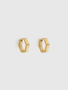Matilda Waterproof Hexagon Small Hoop Earrings Gold Plated_mannequin