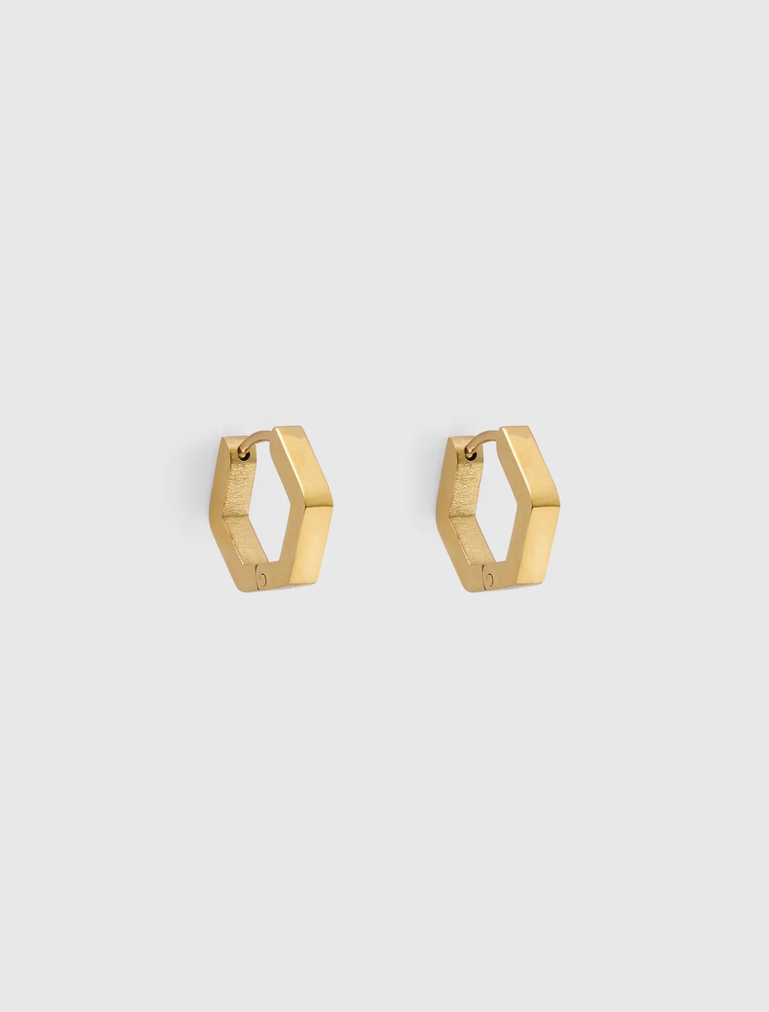 Matilda Waterproof Hexagon Small Hoop Earrings Gold Plated_mannequin