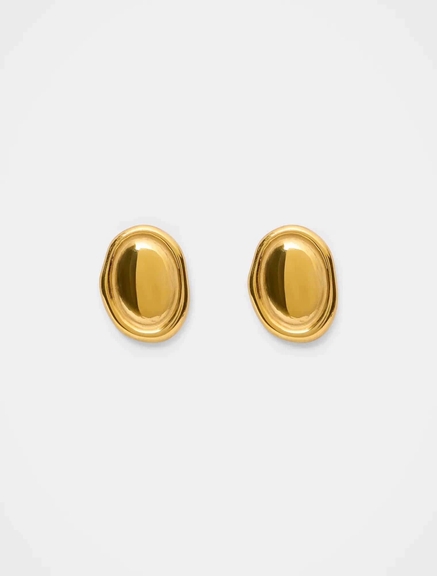 Orion Waterproof Oval Panel Stud Earrings Gold Plated_mannequin